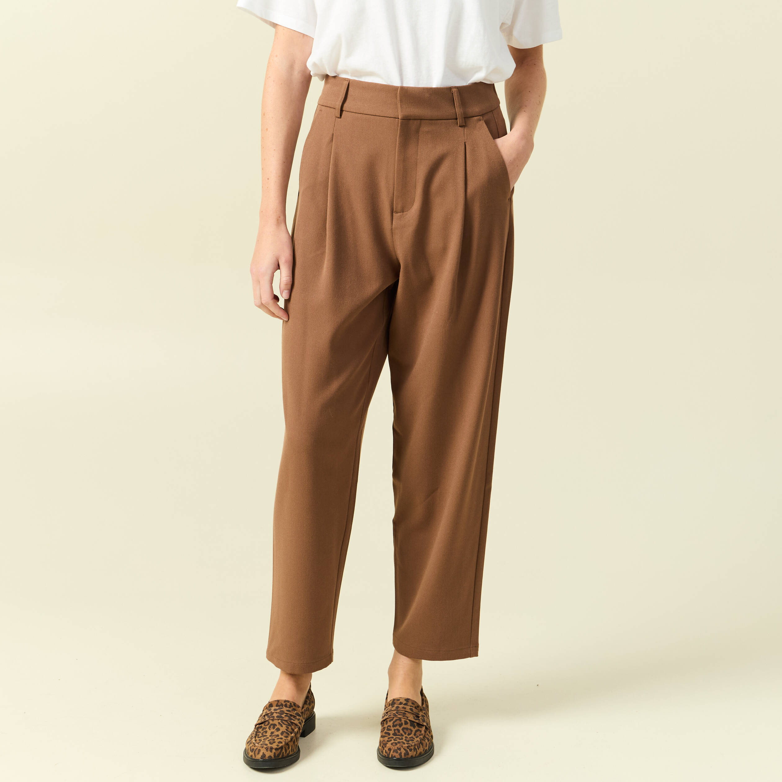 Pantalon slouchy taille haute 7/8&egrave;me marron femme