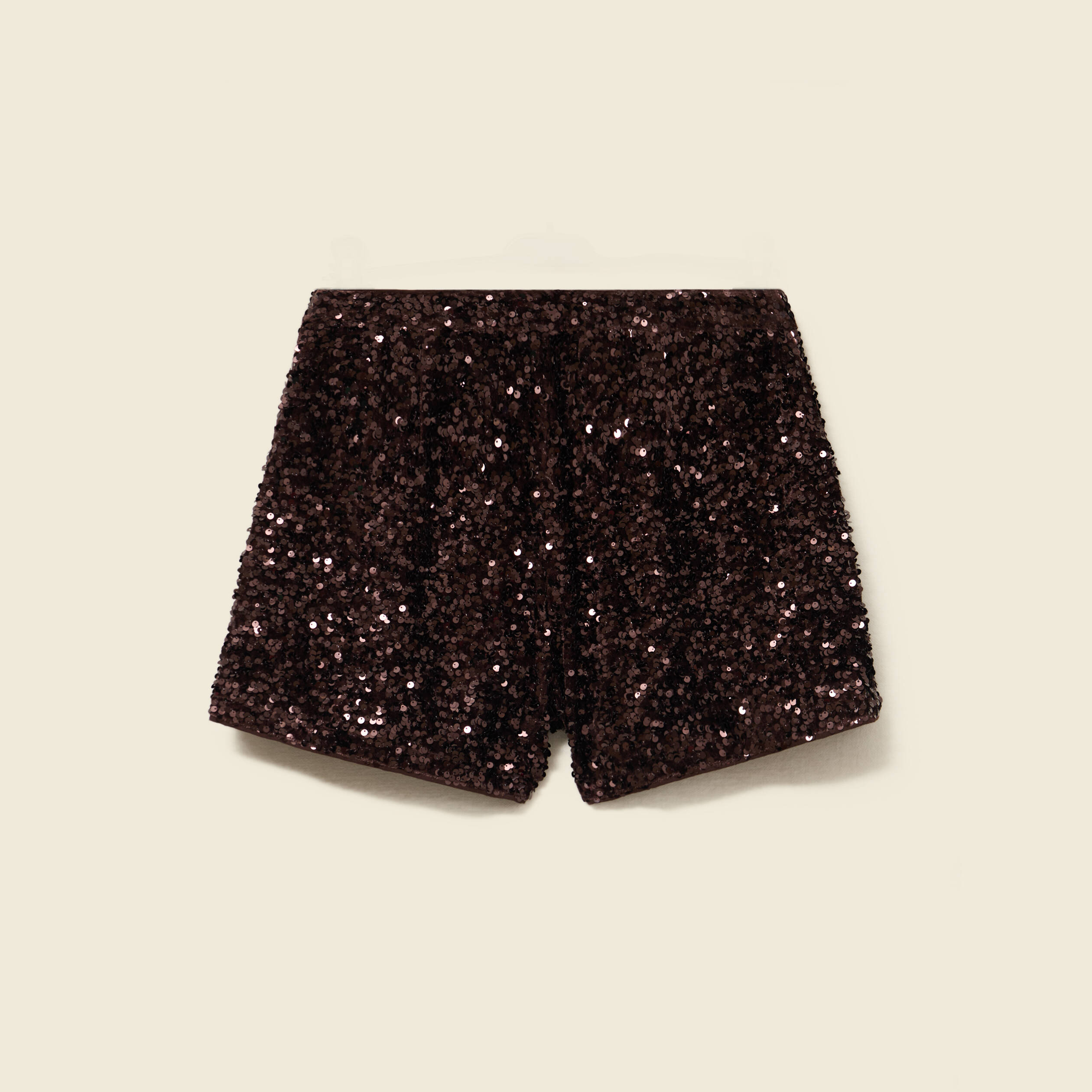 Short ajust&eacute; taille haute doubl&eacute; marron femme