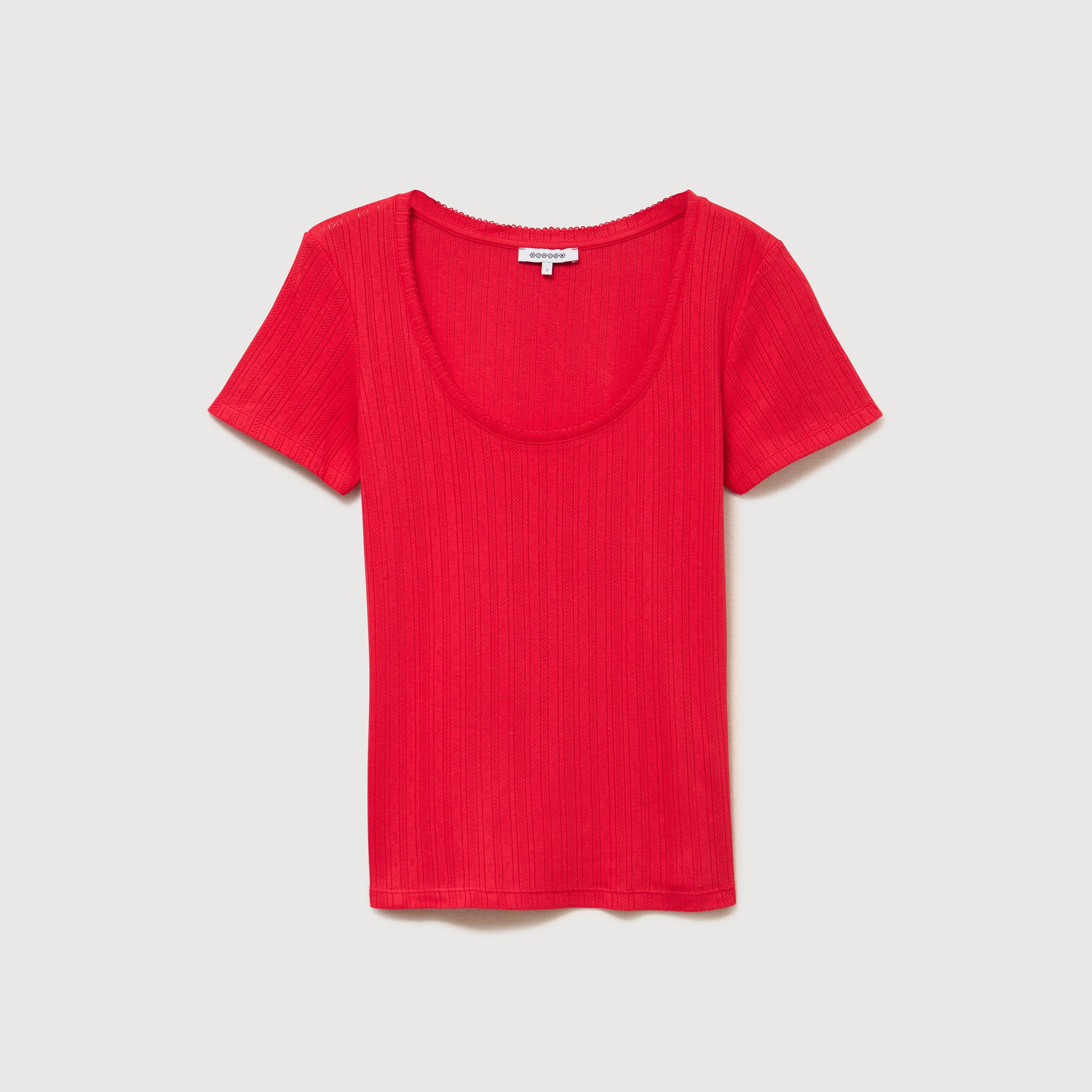 T-shirt ajust&eacute; col rond manches courtes rouge femme