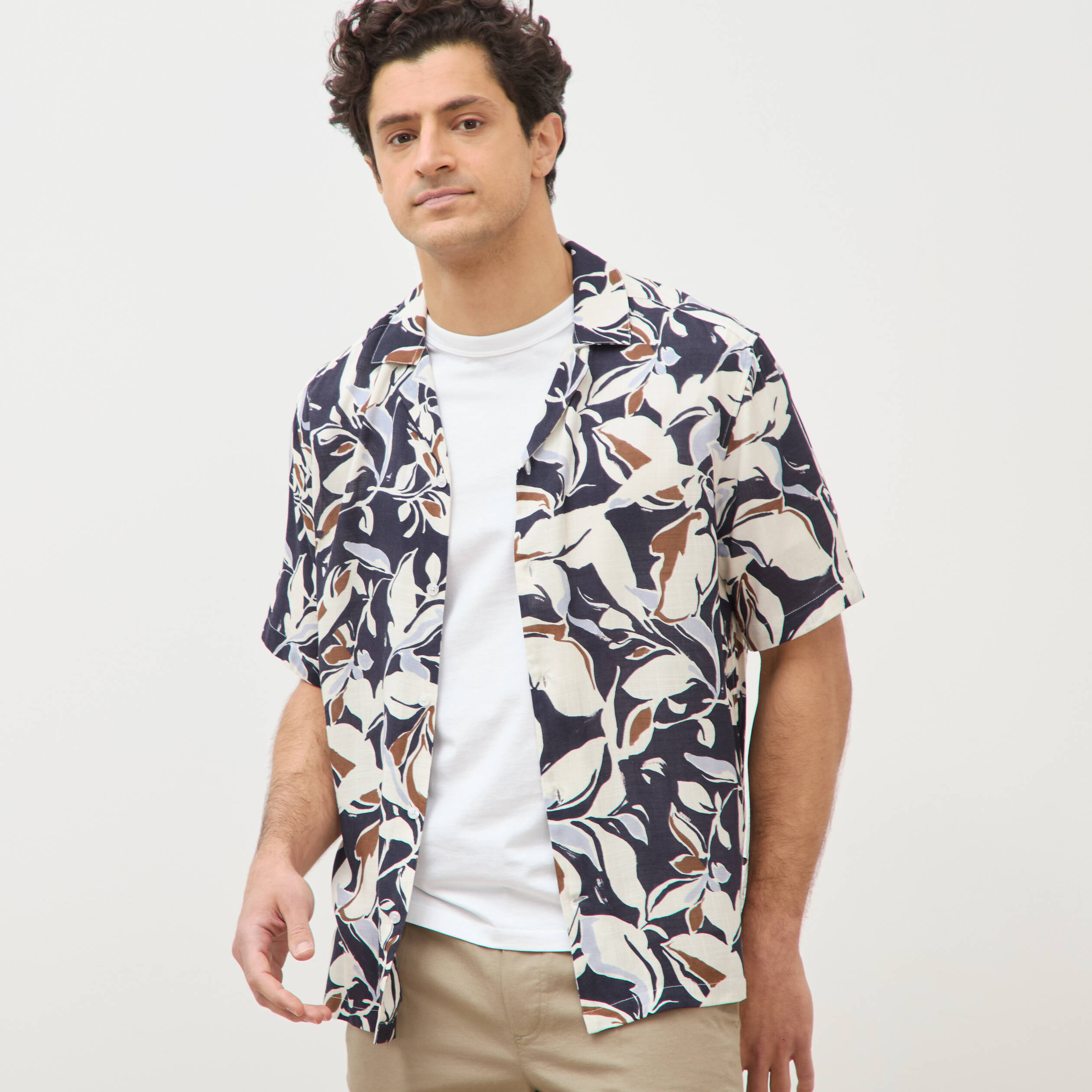 Chemise boyfriend manches courtes bleu marine homme