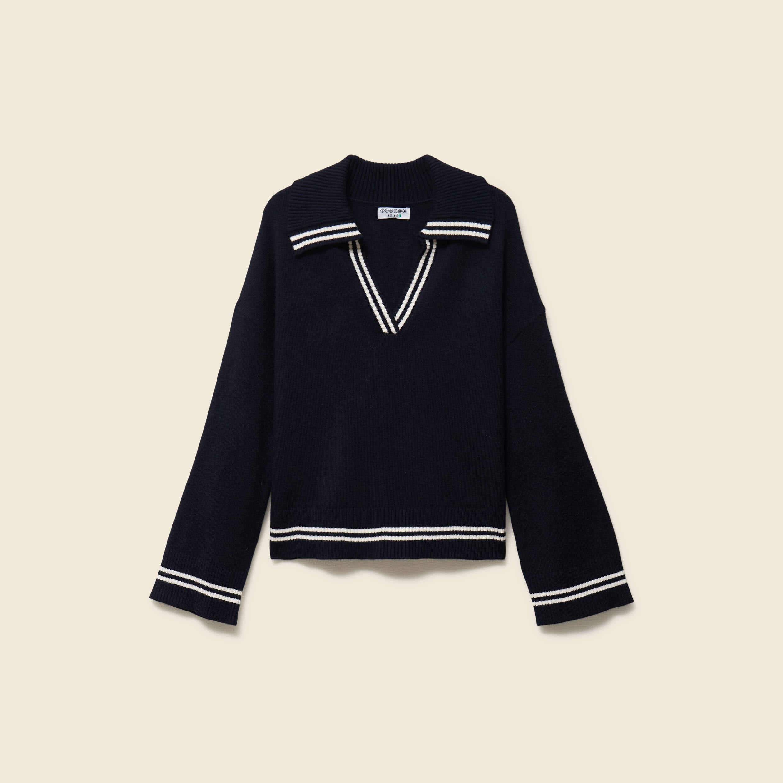 Pull col polo manches longues bleu marine femme