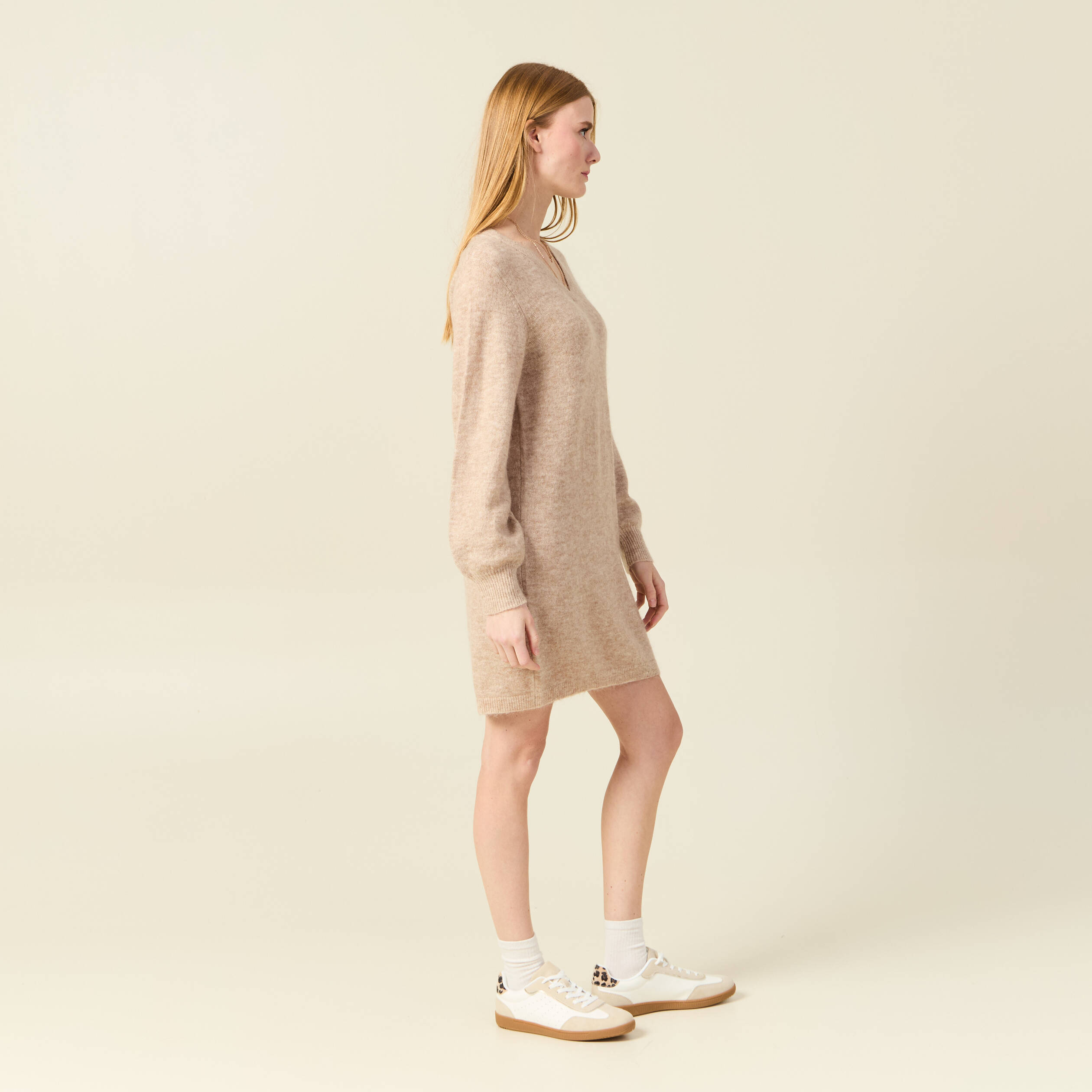 Robe pull droite taupe femme