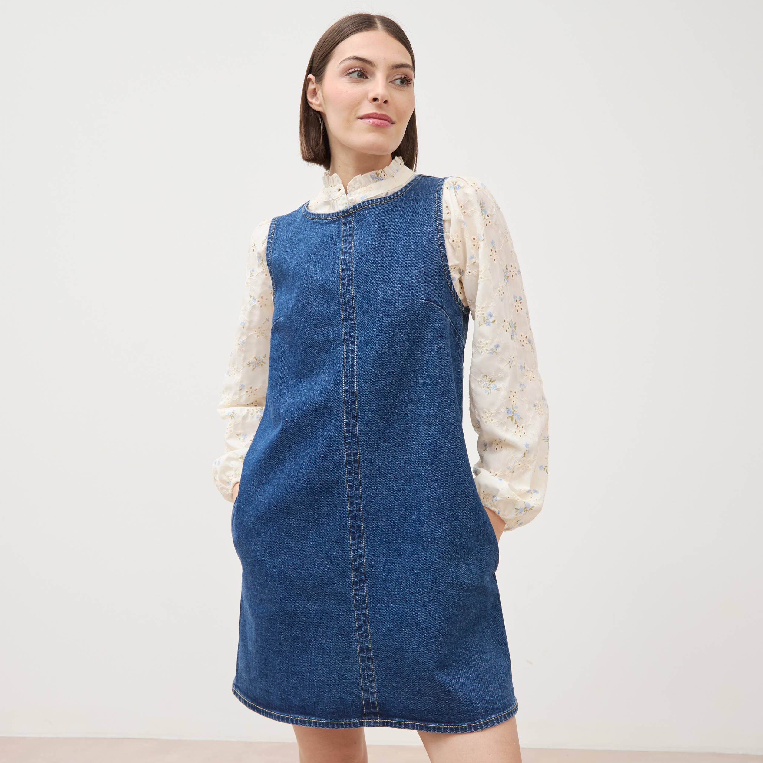 Robe sans manches col rond en jeans denim stone femme