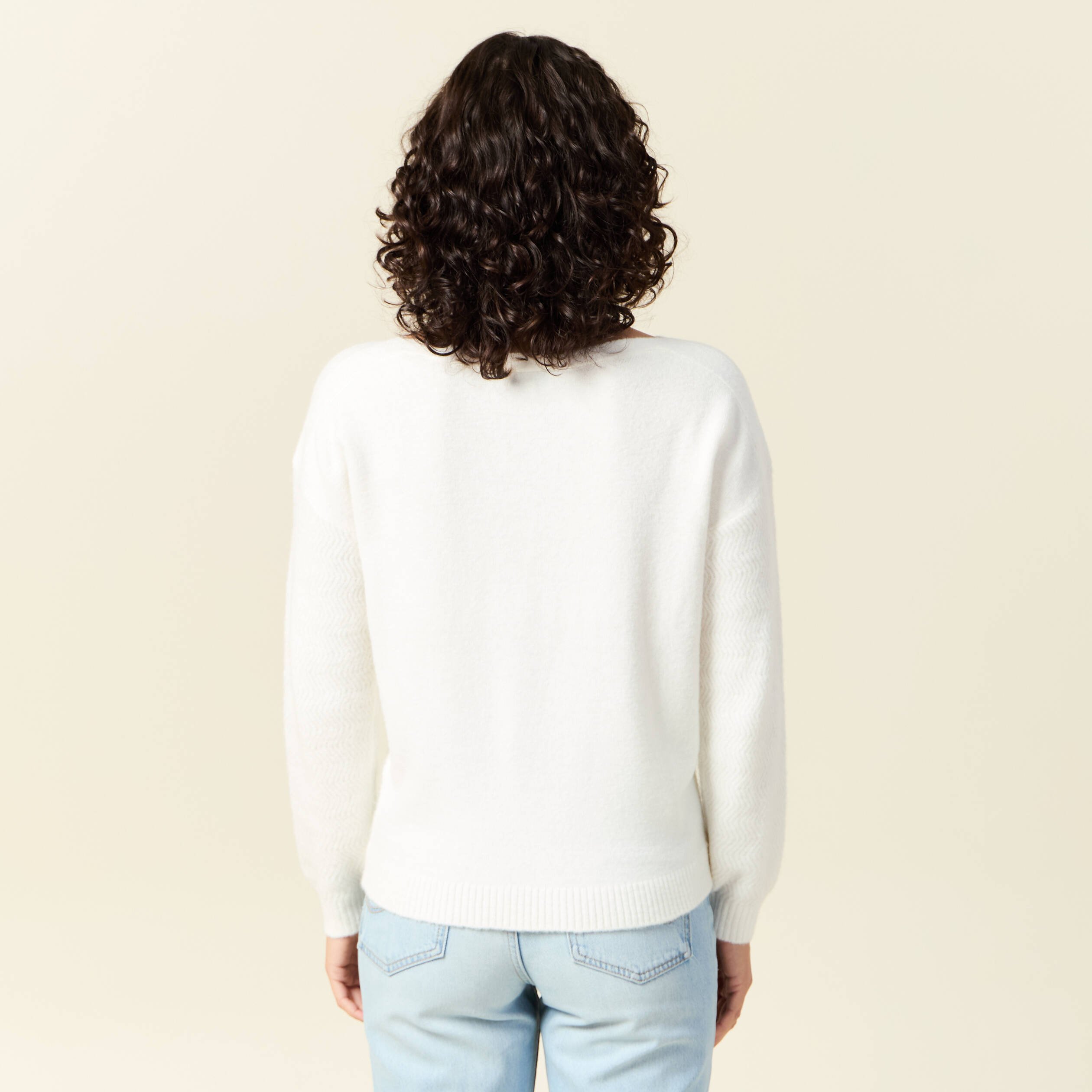 Pull manches longues ecru femme