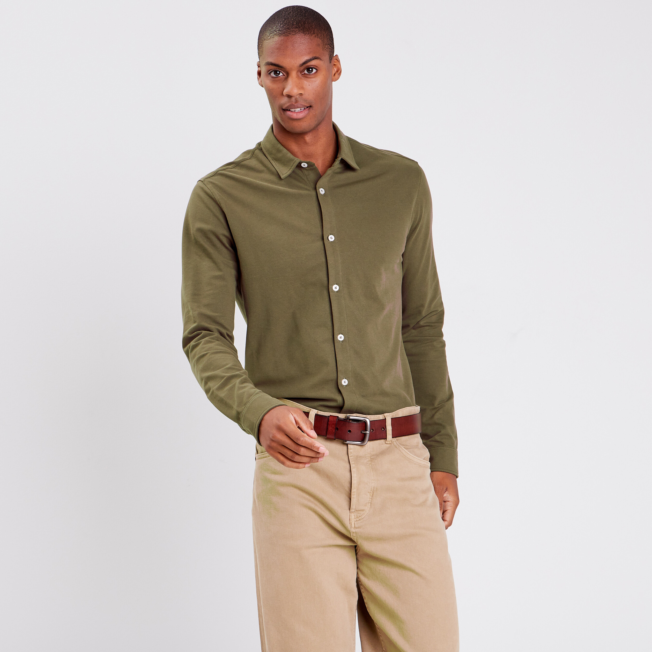 Chemise manches longues taupe homme