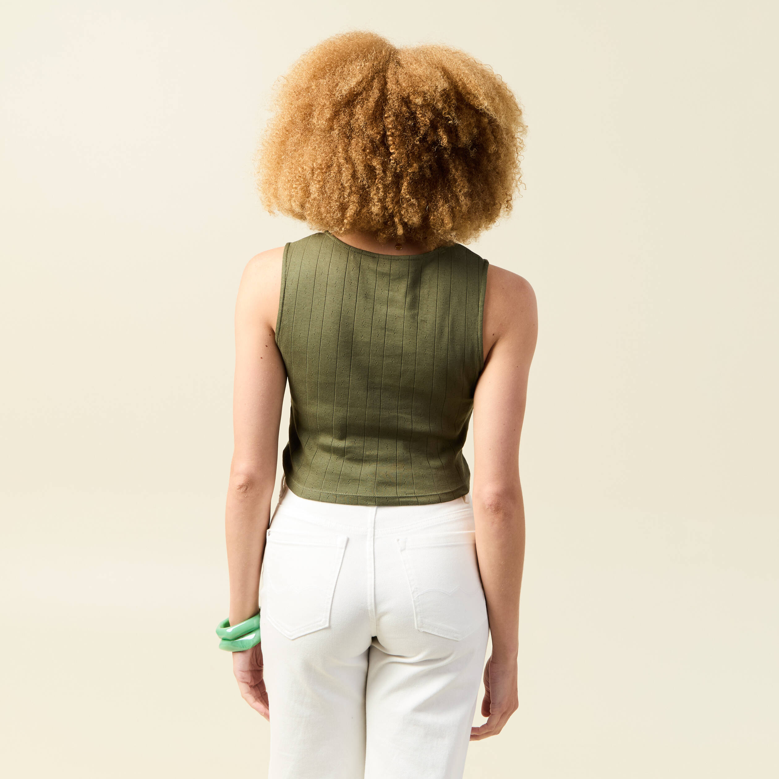 debardeur cropped col rond en coton vert kaki femme Débardeur cropped col rond en coton vert kaki femme