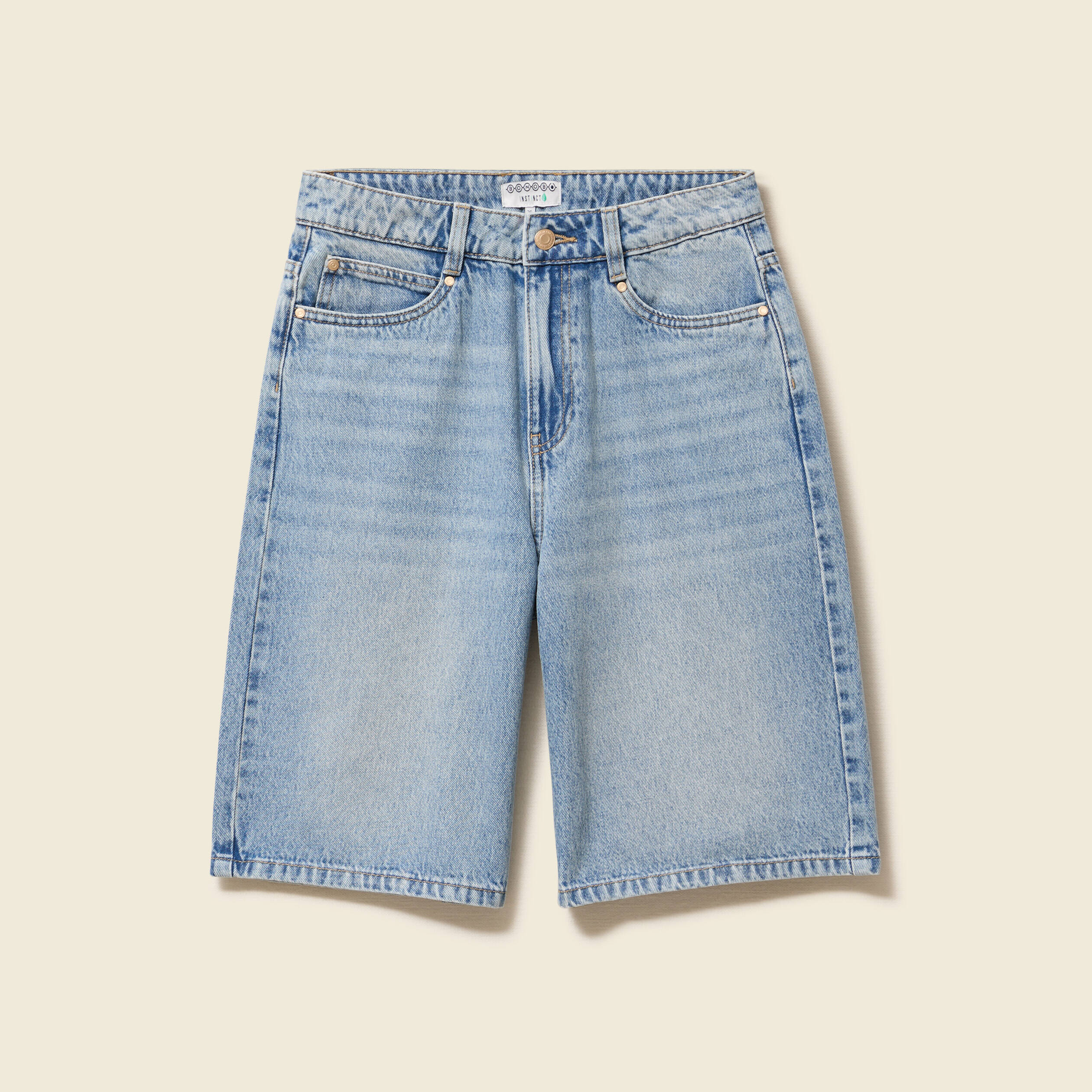 Bermuda large taille haute en coton denim used femme