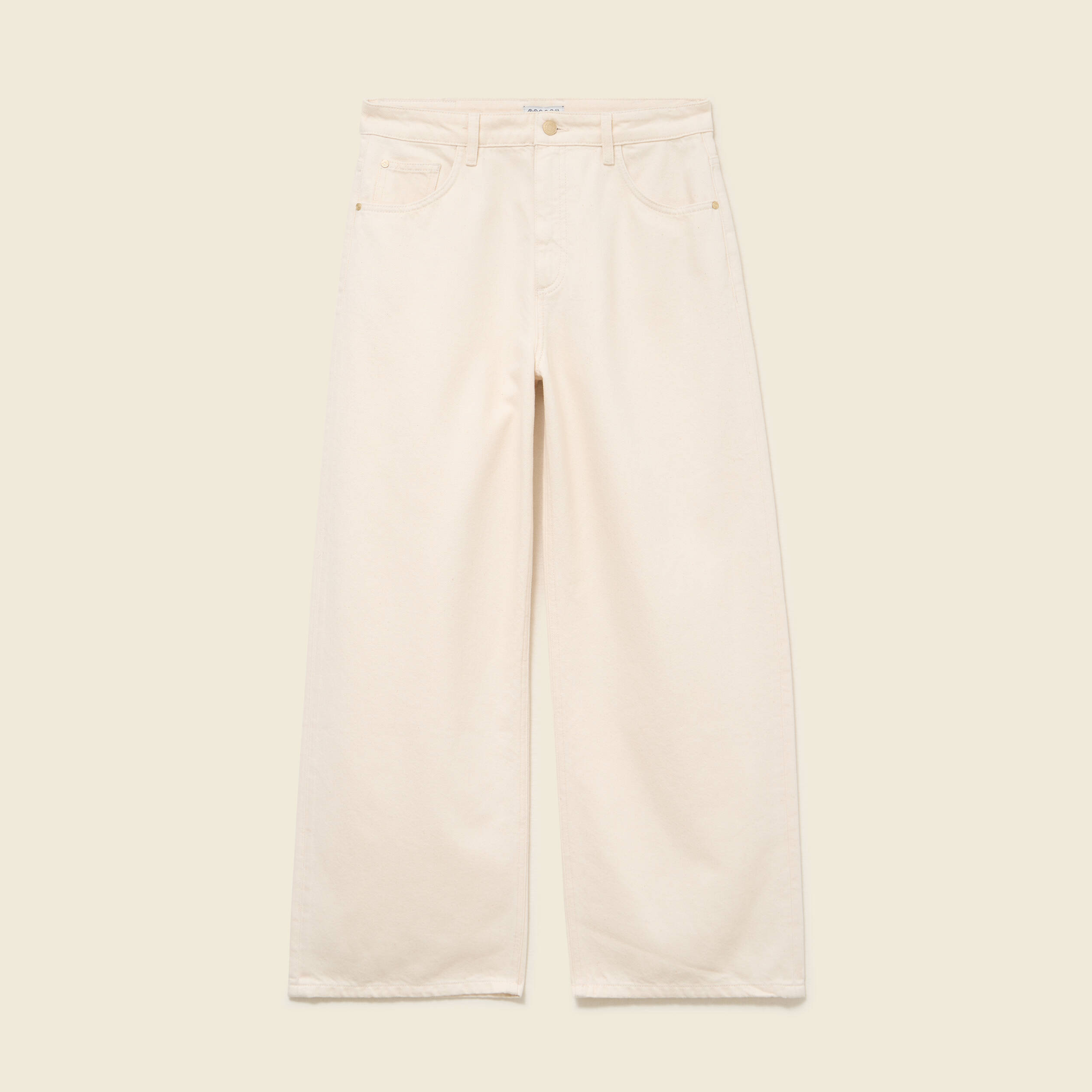 Jeans loose taille bascul&eacute;e ecru femme