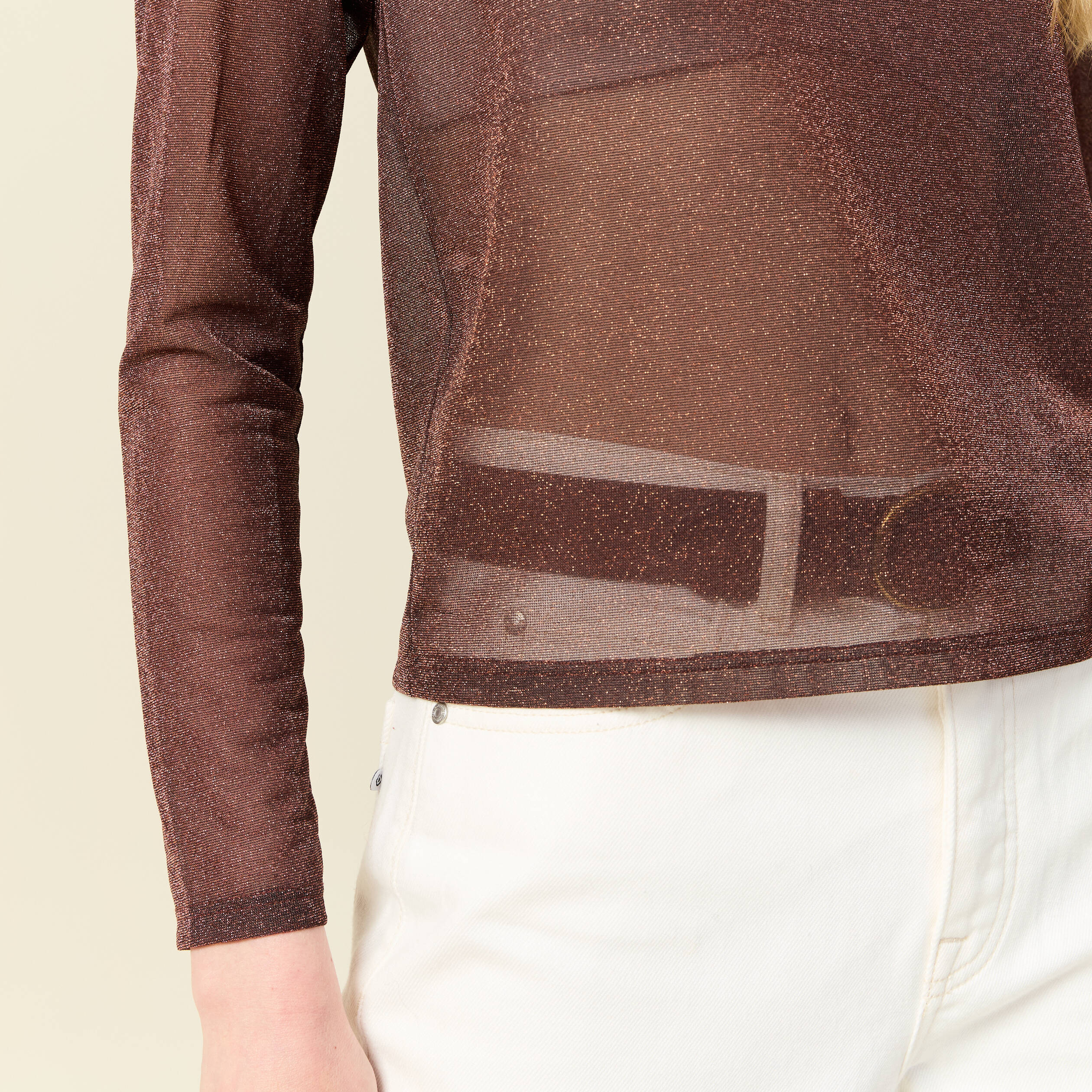 T-shirt manches longues marron cognac femme