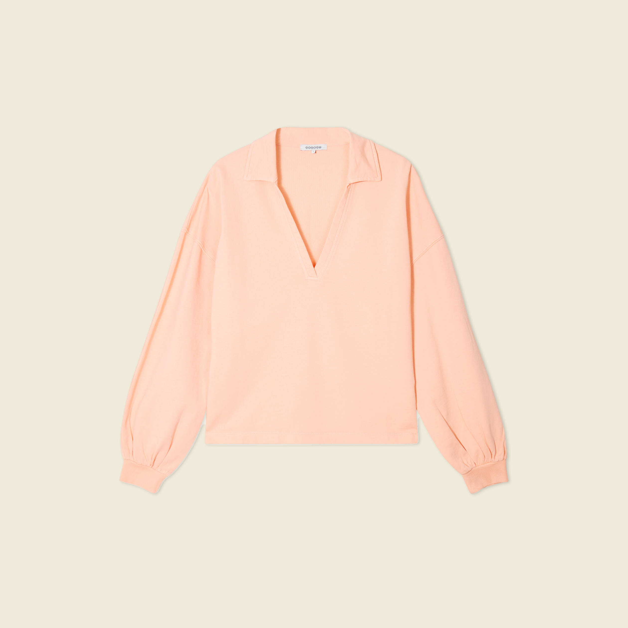 sweat manches longues col polo rose saumon femme Sweat manches longues col polo rose saumon femme