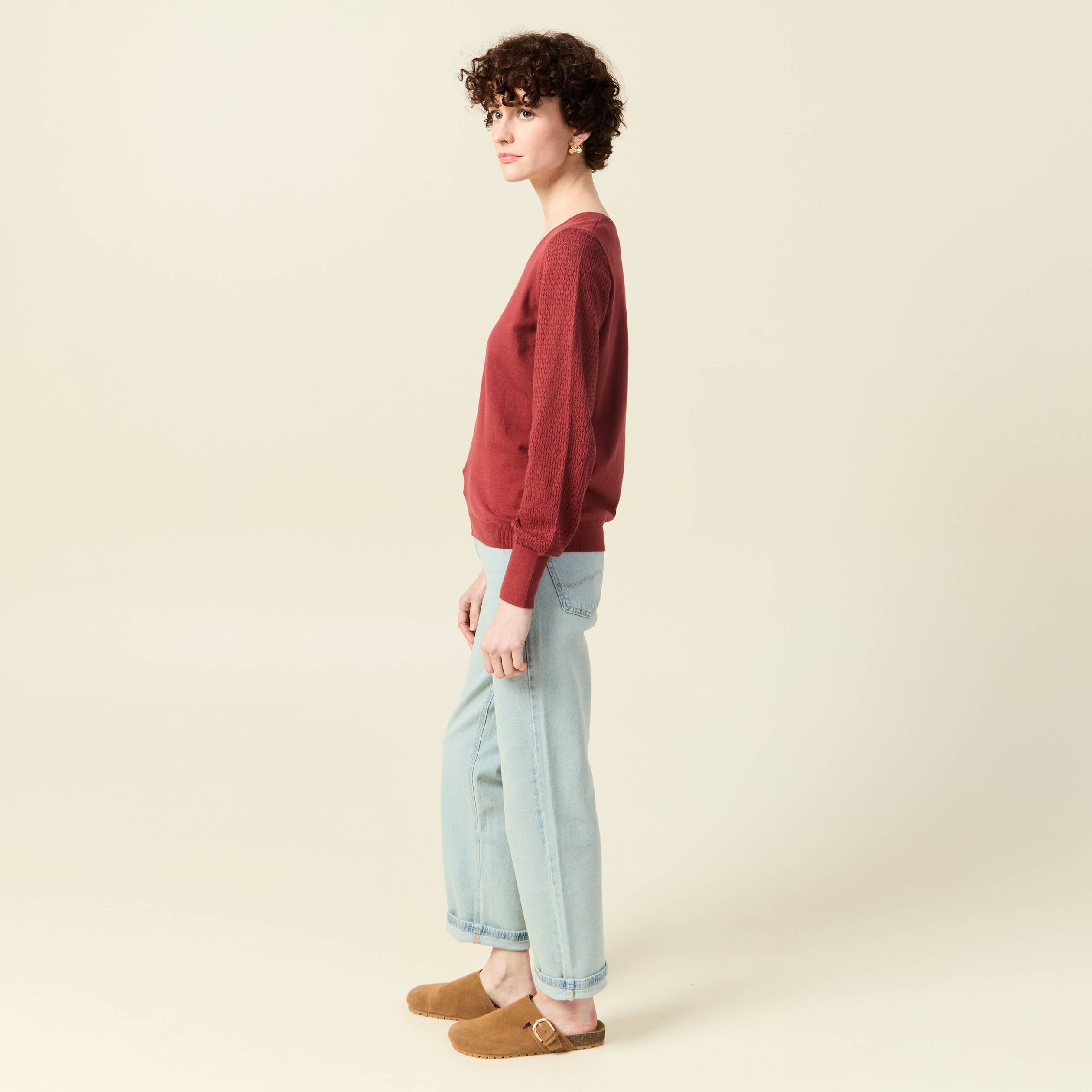 Pull manches longues vieux rose femme