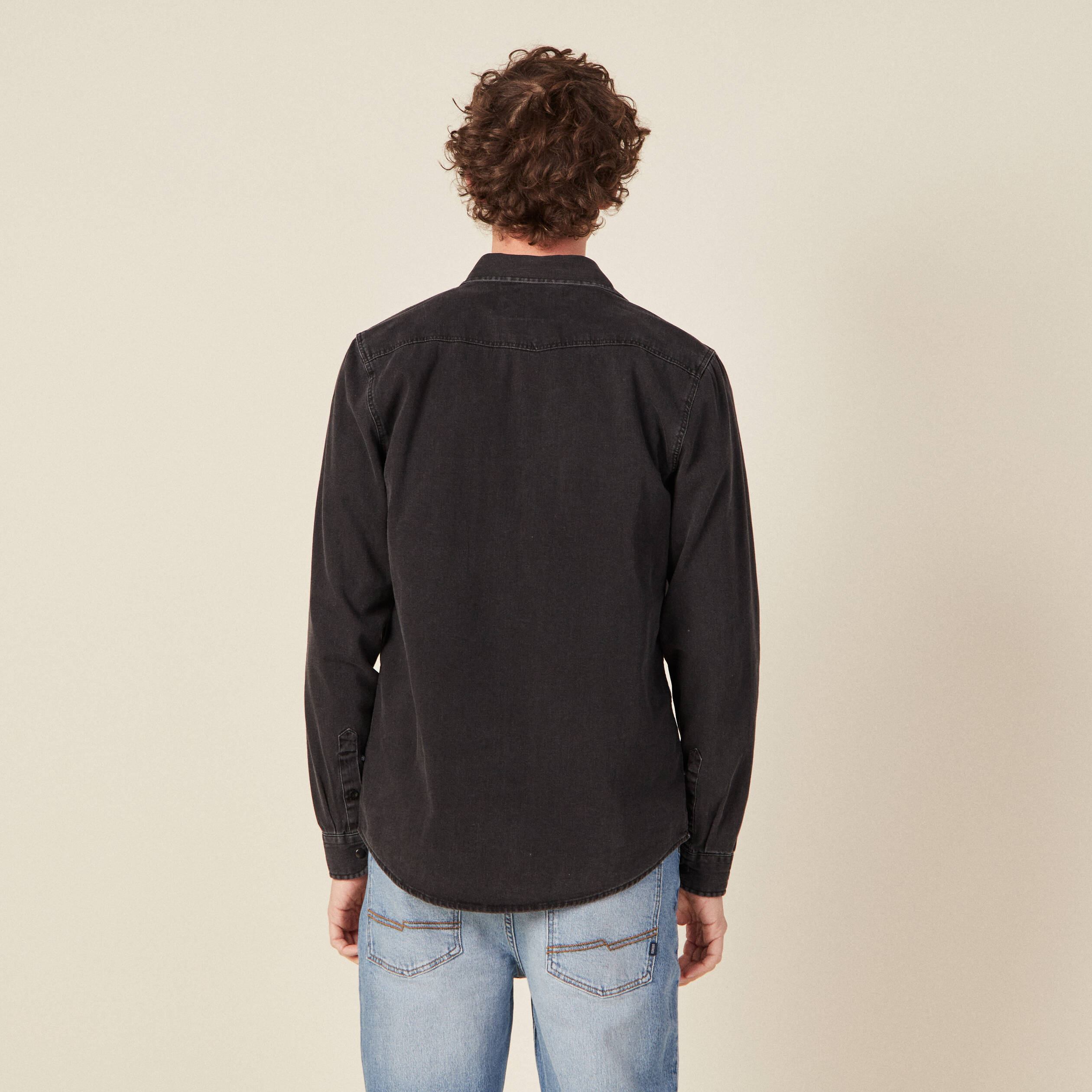 chemise manches longues jean denim noir homme Chemise manches longues jean denim noir homme