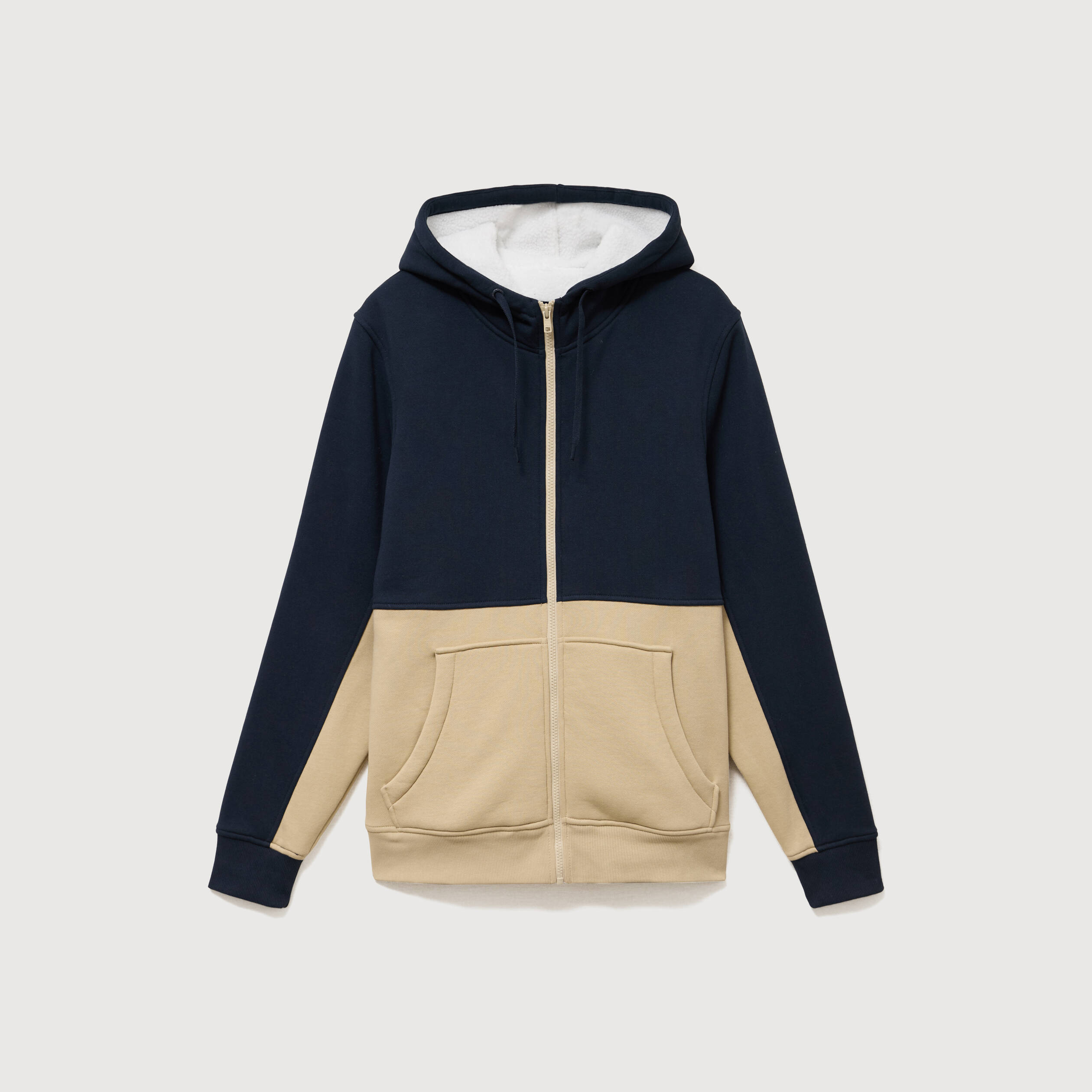 Sweat droit sherpa &agrave; capuche bleu marine homme