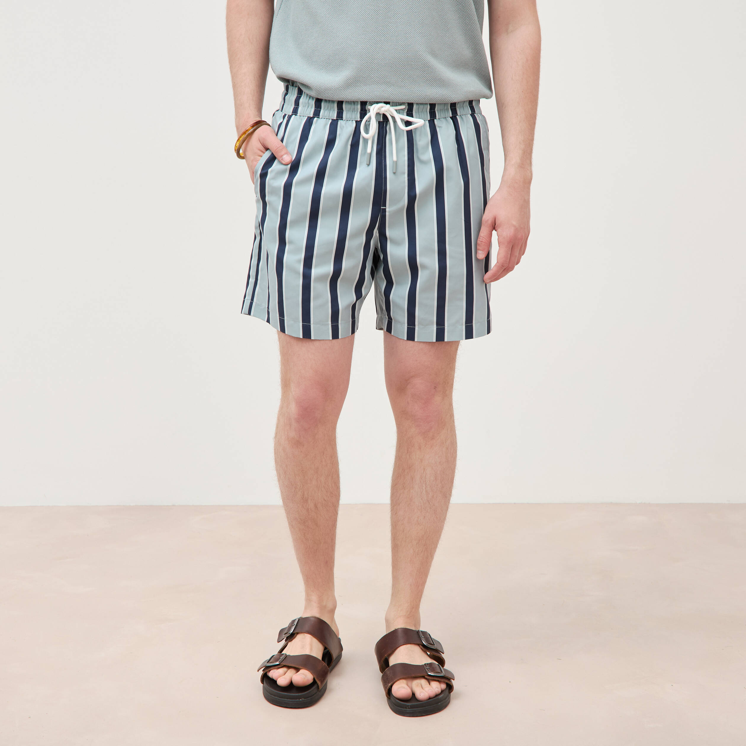 Maillot de bain ray&eacute; doubl&eacute; bleu gris homme