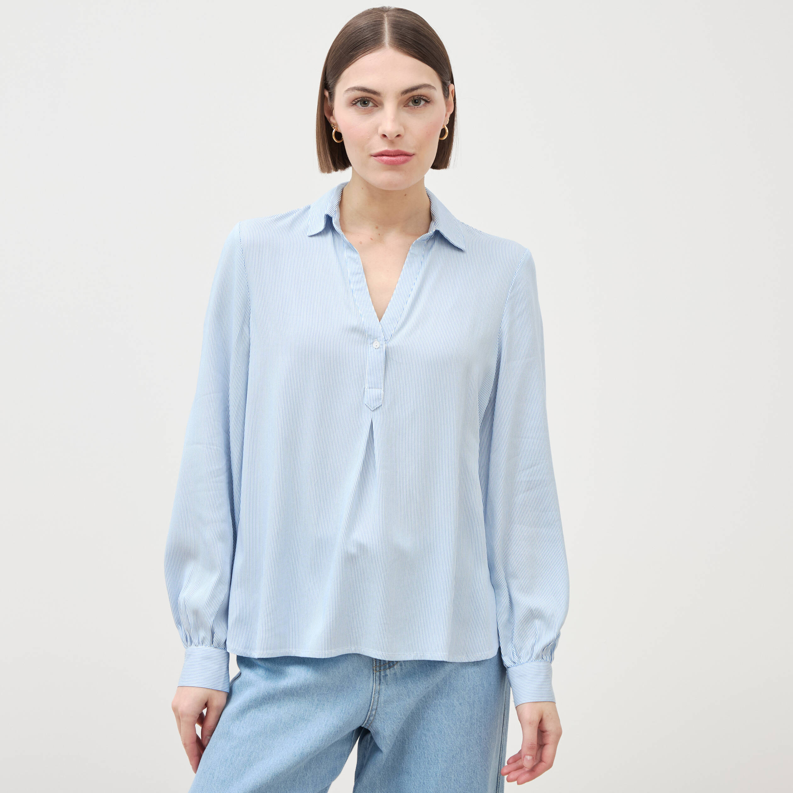Blouse manches longues bleu femme