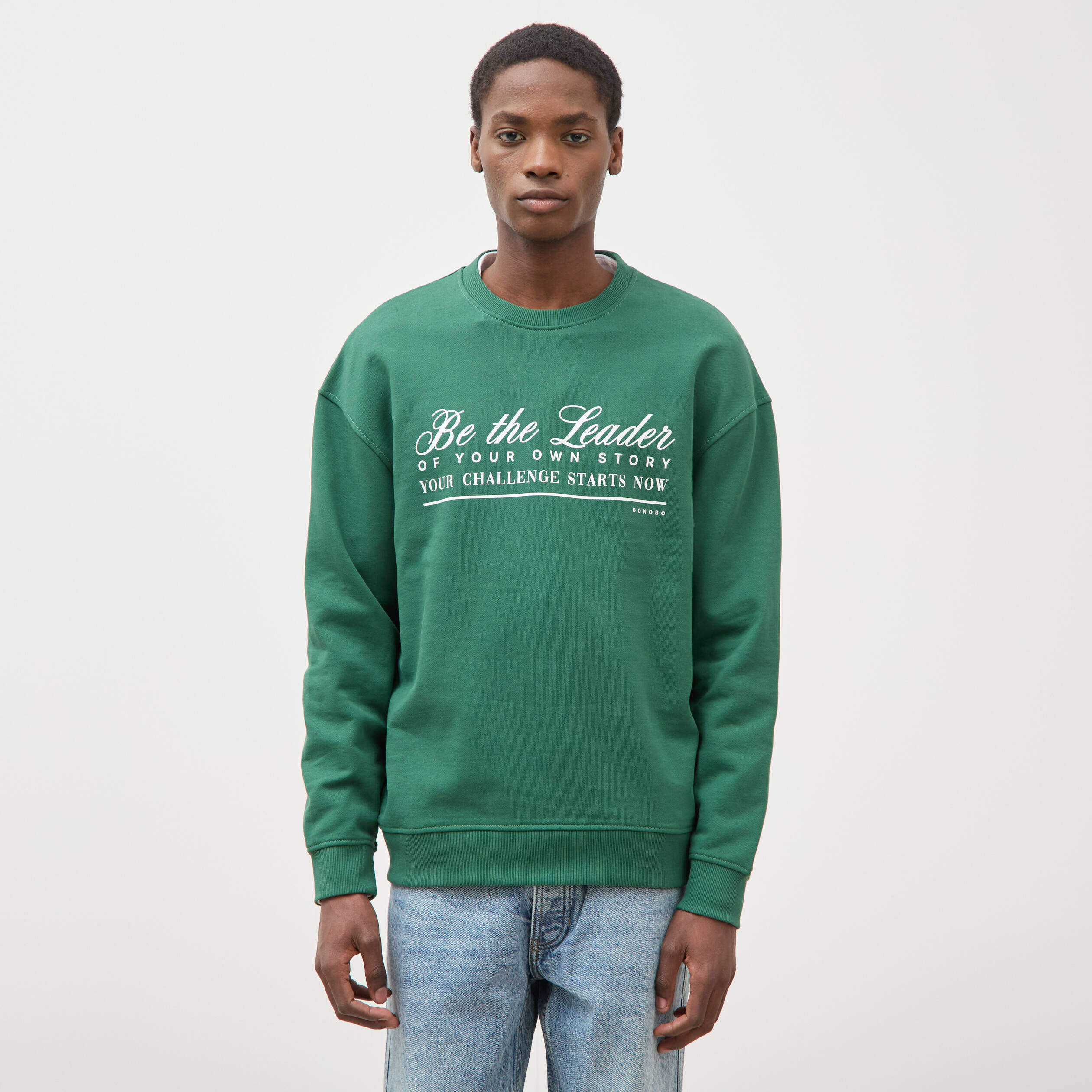 Sweat manches longues en coton vert homme