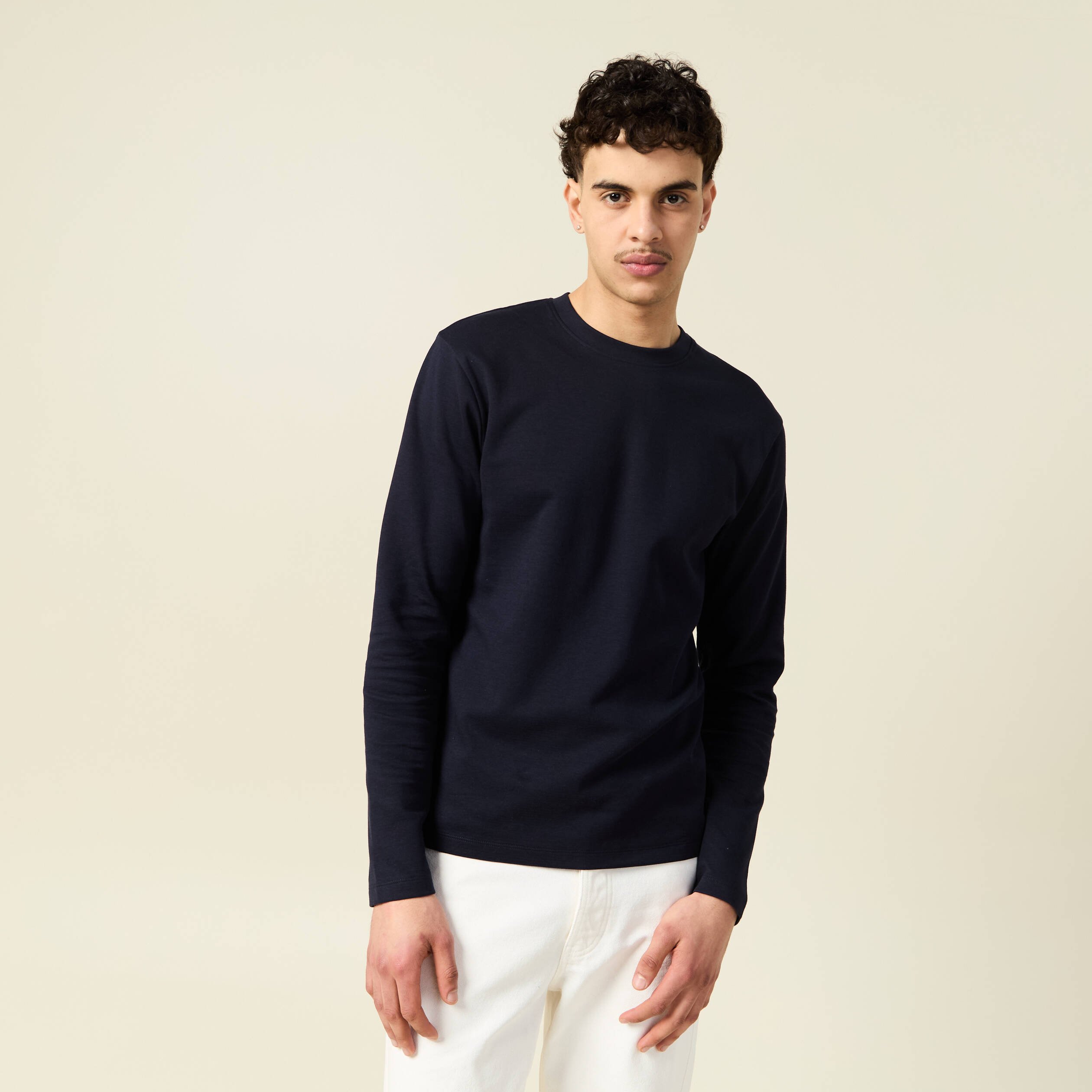 t shirt manches longues bleu marine homme T-shirt manches longues bleu marine homme