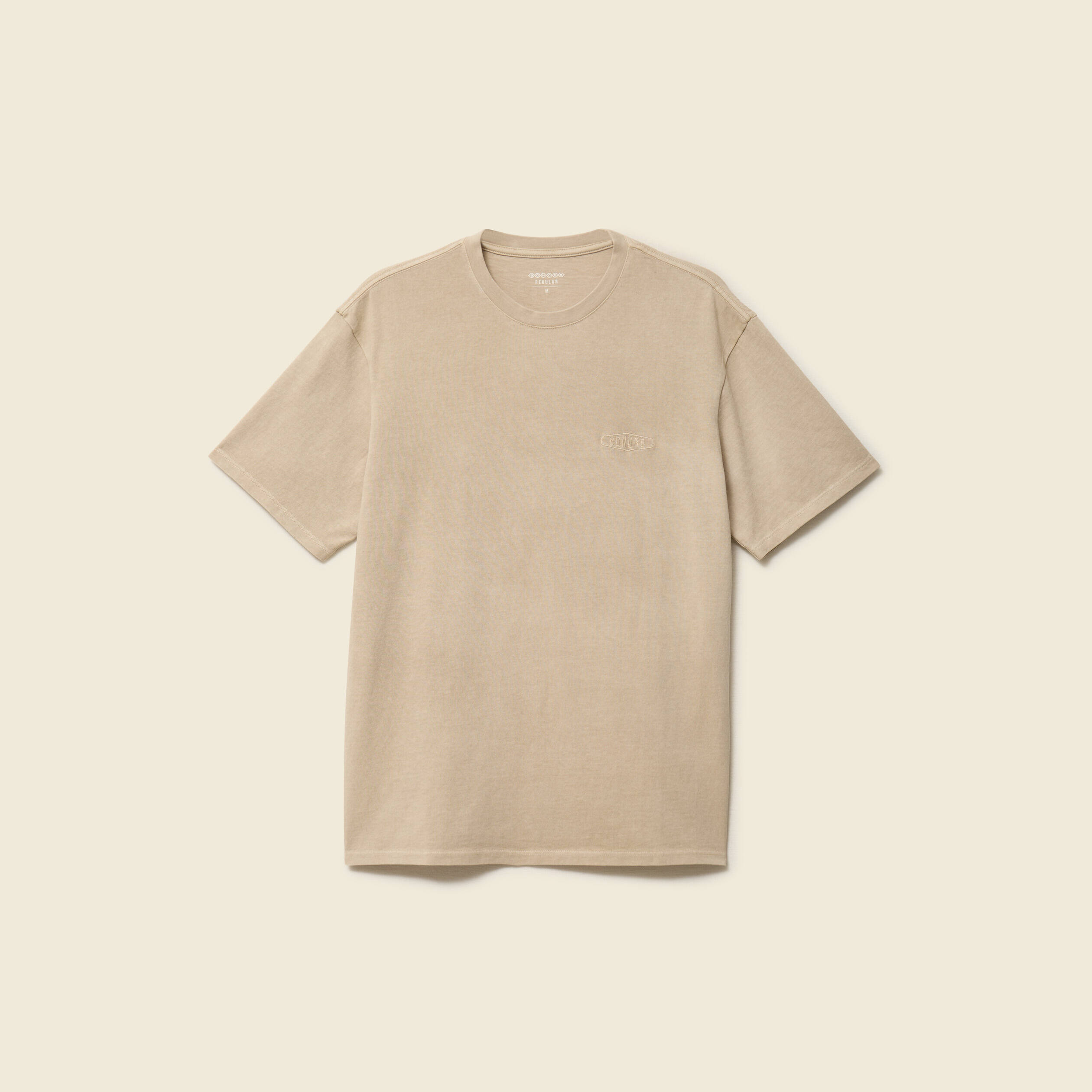 T-shirt ample col rond broderie coton beige homme
