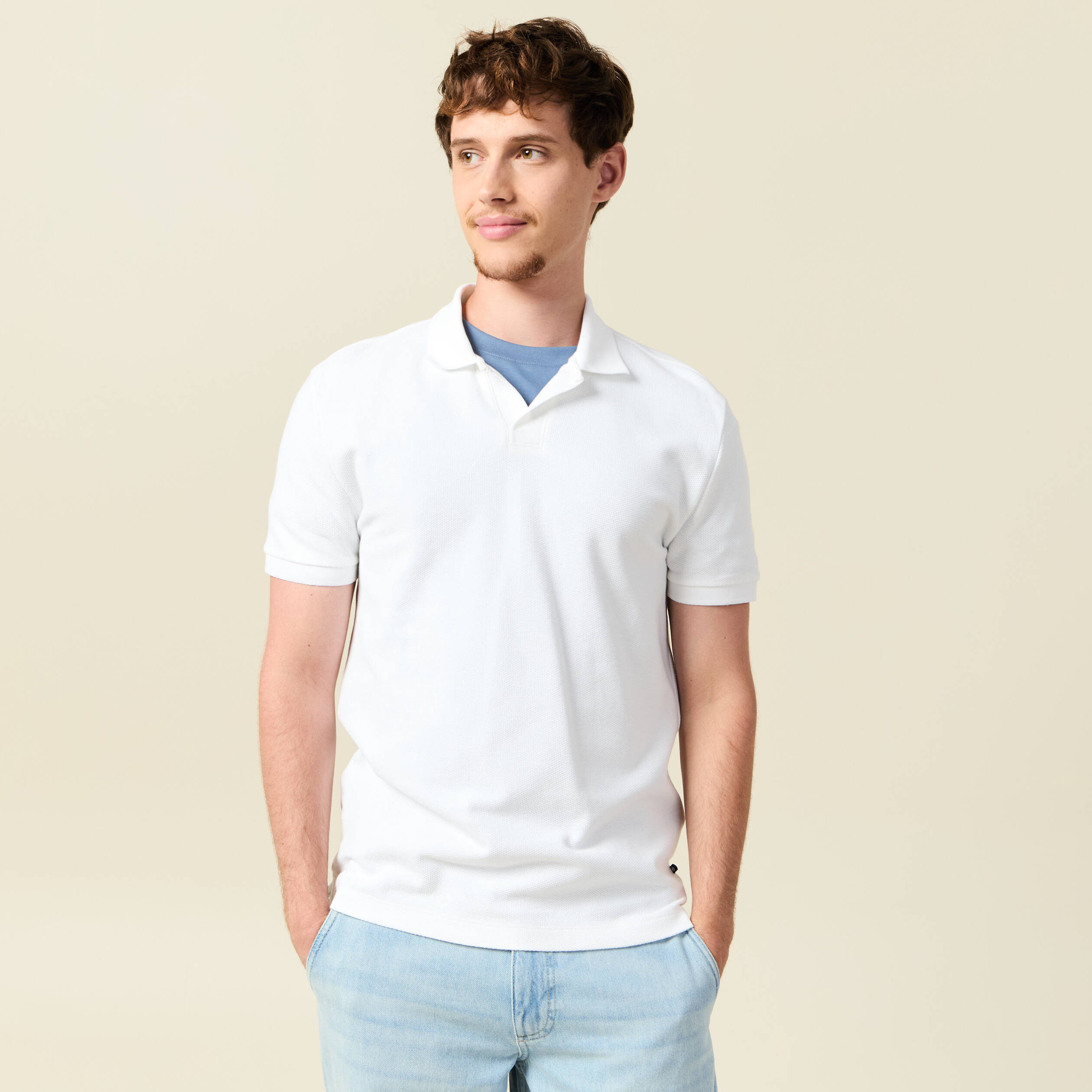 polo cintre manches courtes en coton blanc homme Polo cintré manches courtes en coton blanc homme
