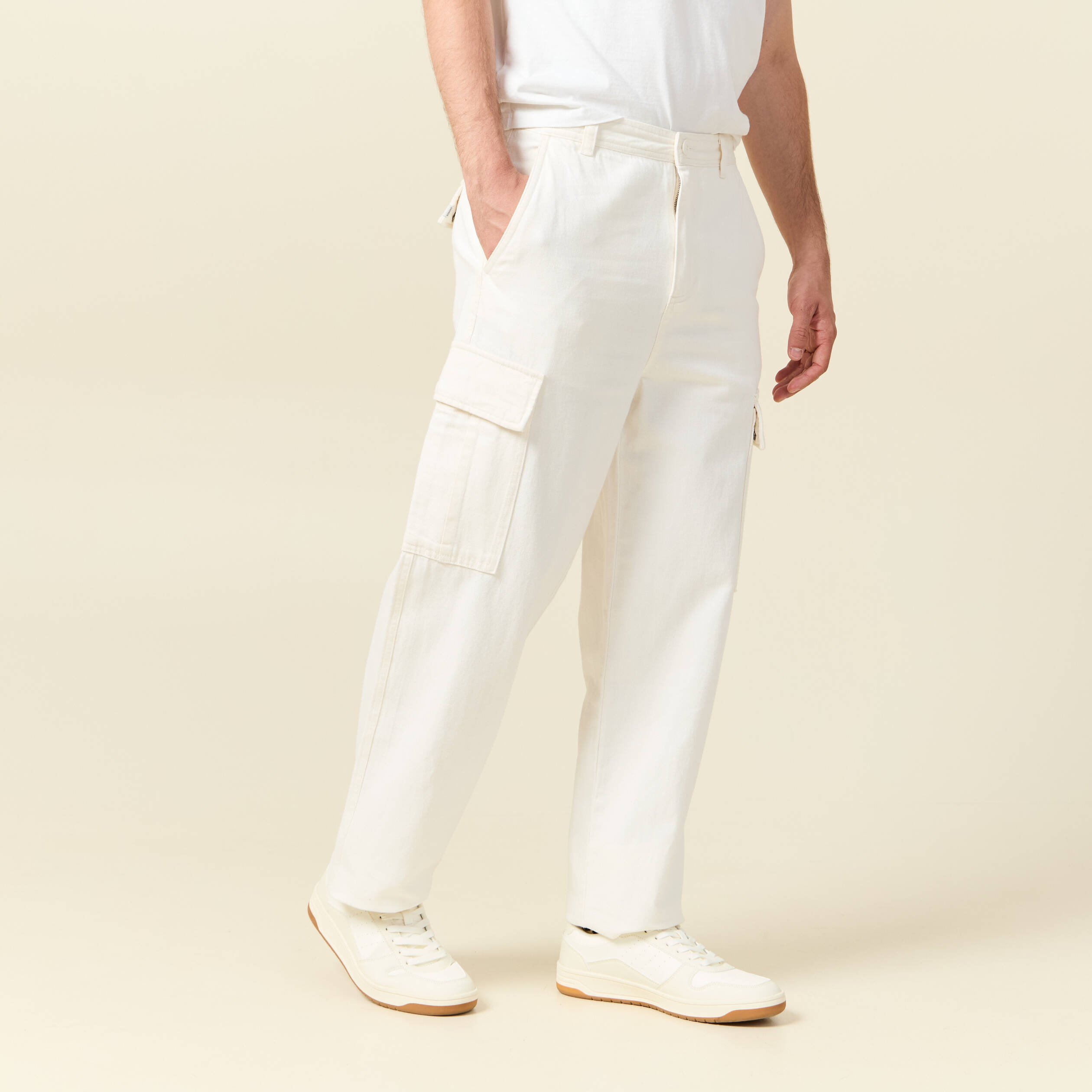 pantalon cargo large longueur 32 ecru homme Pantalon cargo large longueur 32 ecru homme