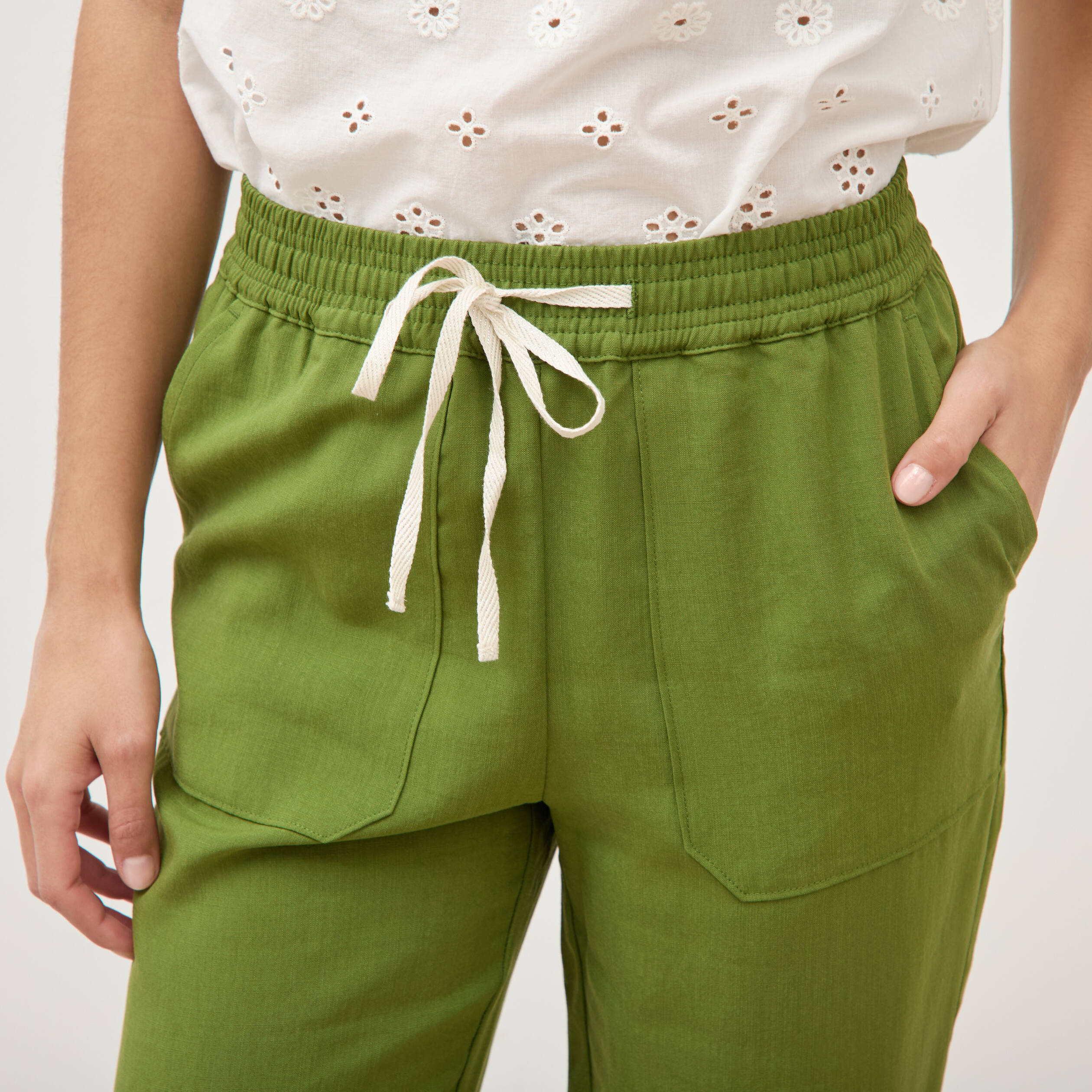 Pantalon taille standard vert olive femme