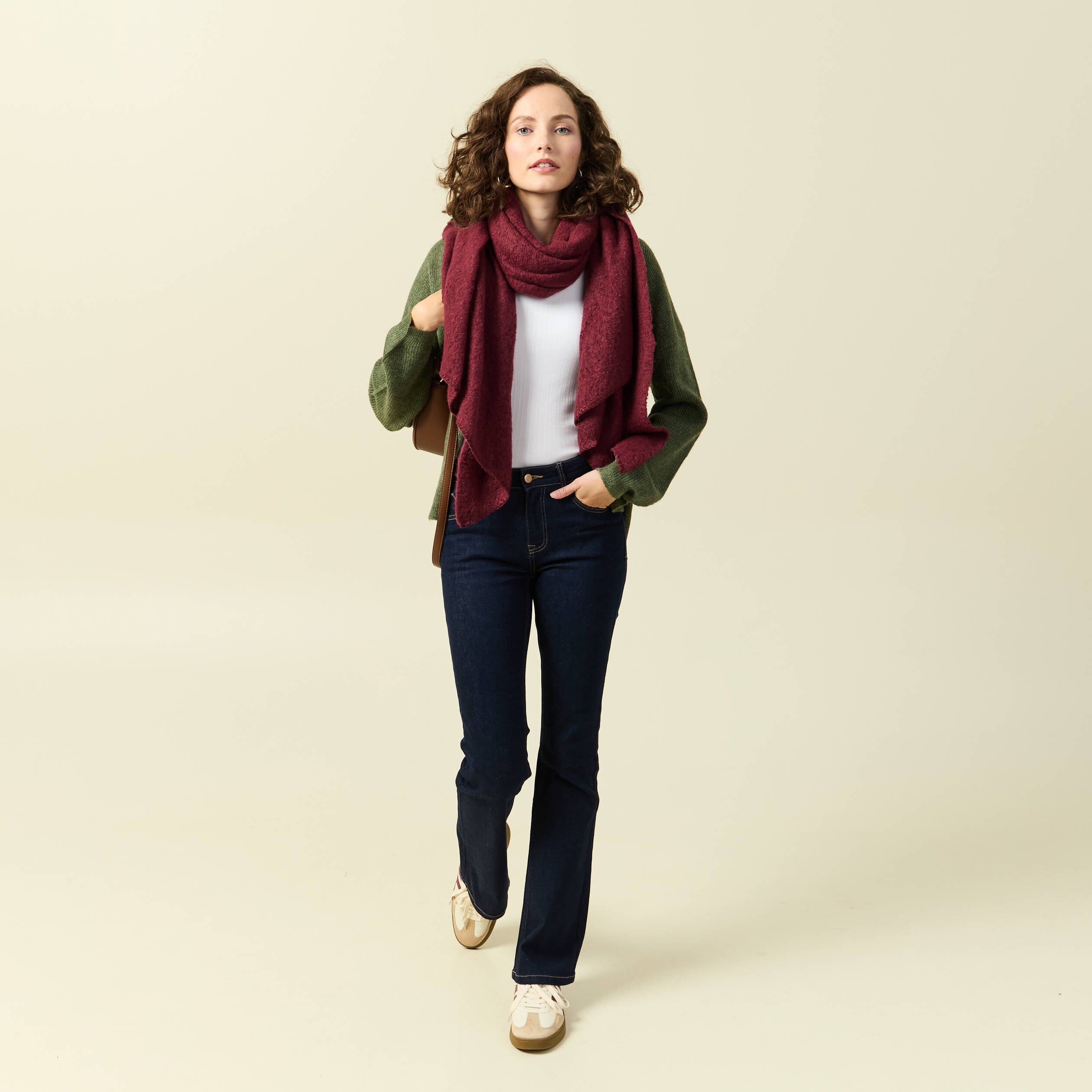 Gilet manches longues vert kaki femme