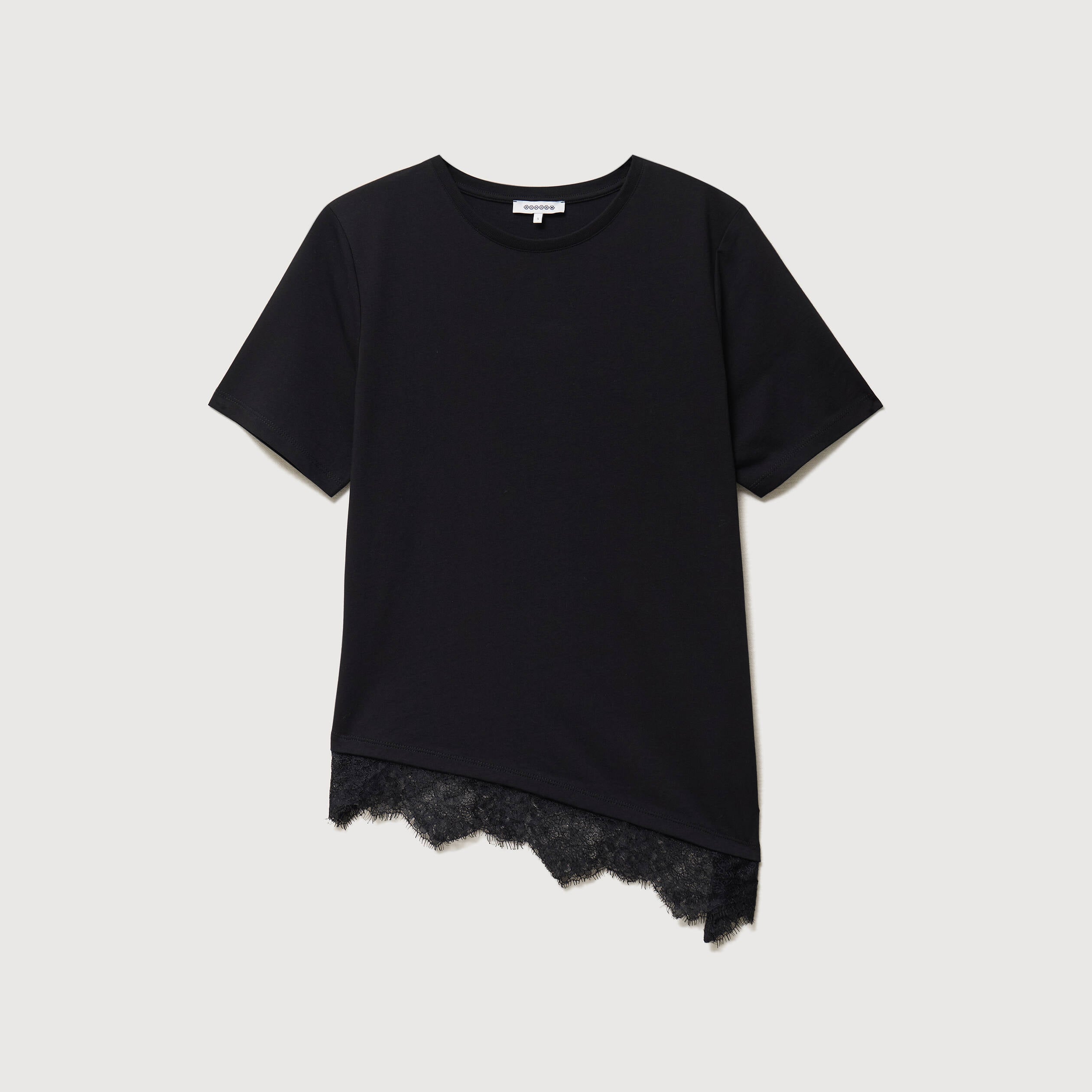 T-shirt droit col rond avec dentelle noir femme