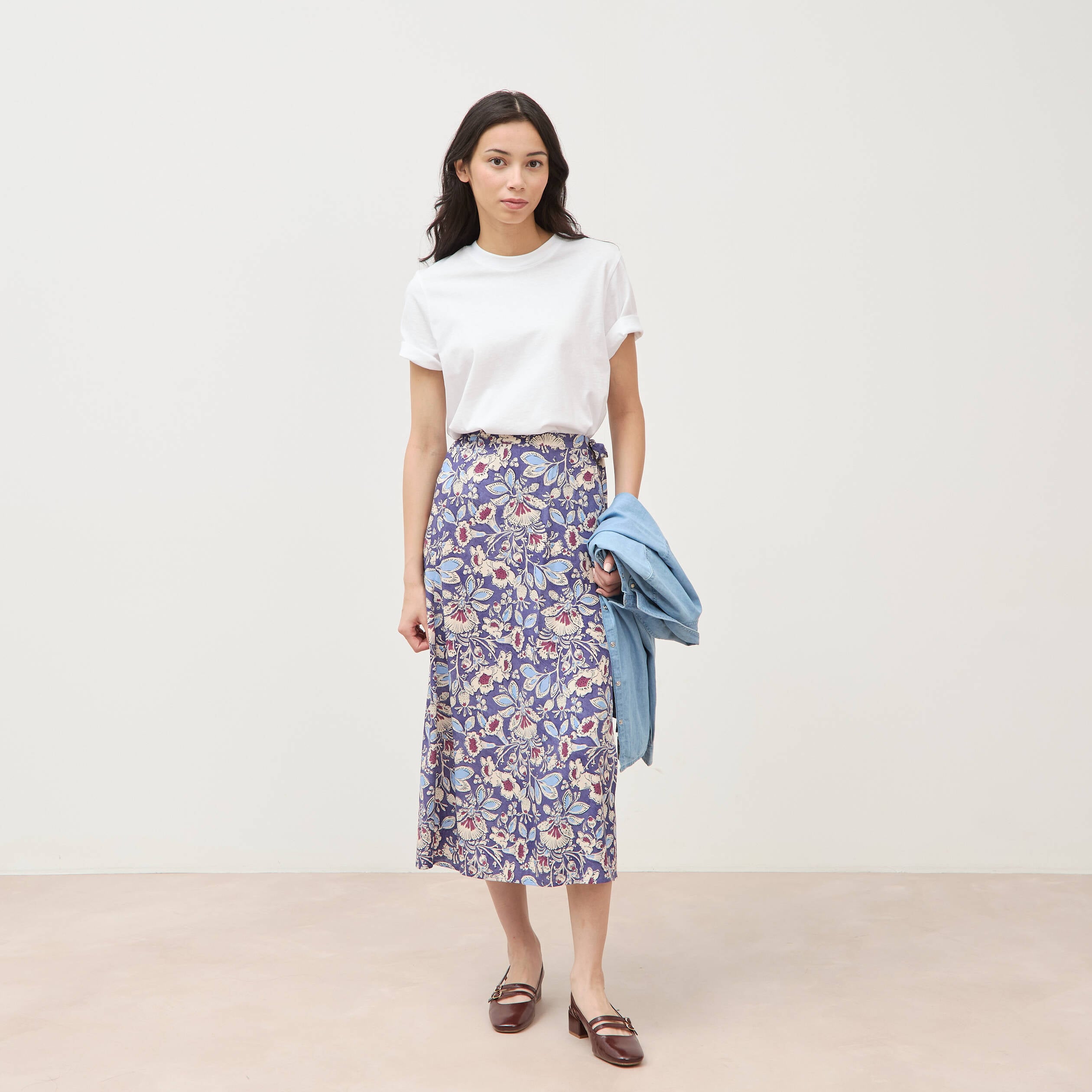 Jupe fluide bleu femme