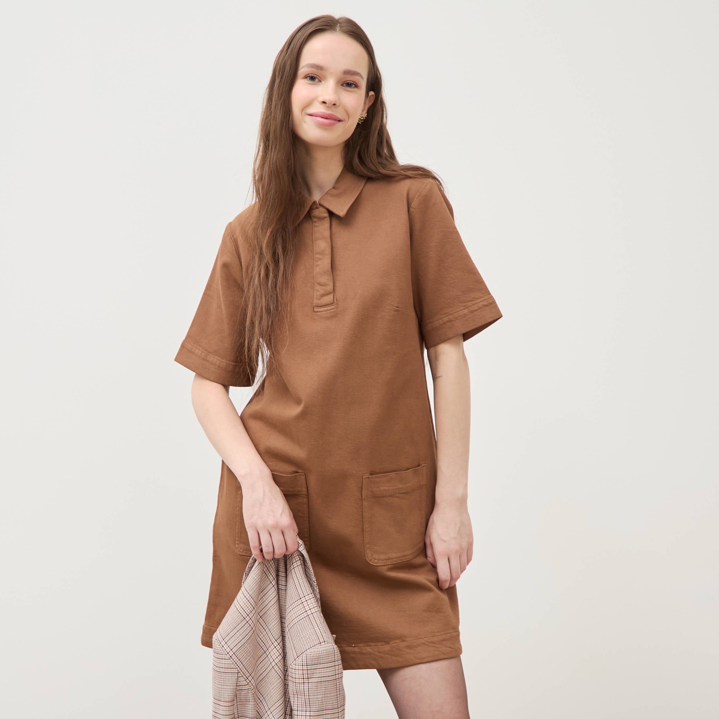 Robe manches courtes marron femme