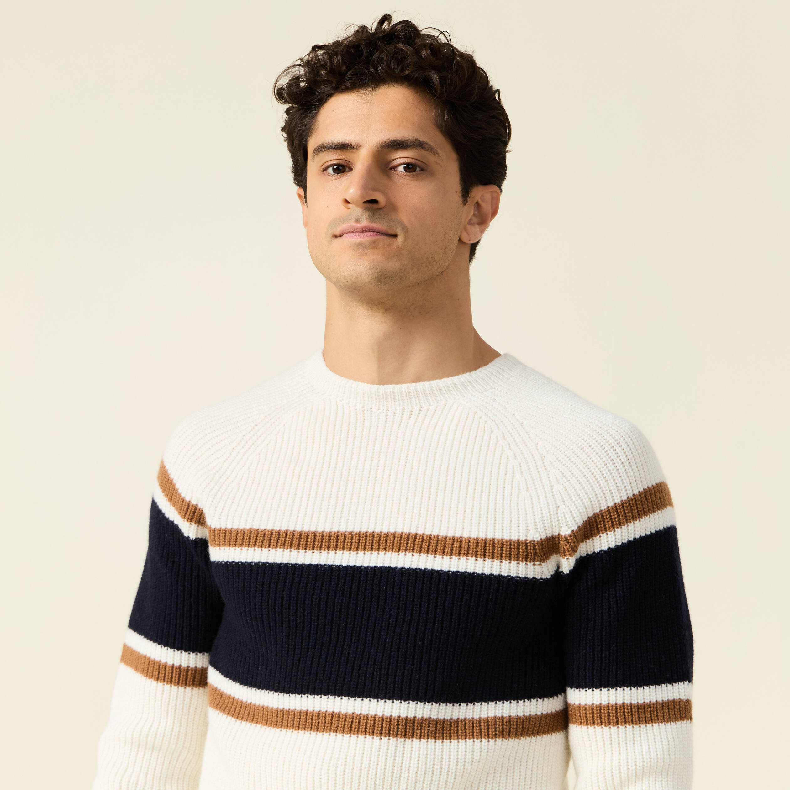pull manches longues fabrique en france ecru homme Pull manches longues fabriqué en France ecru homme