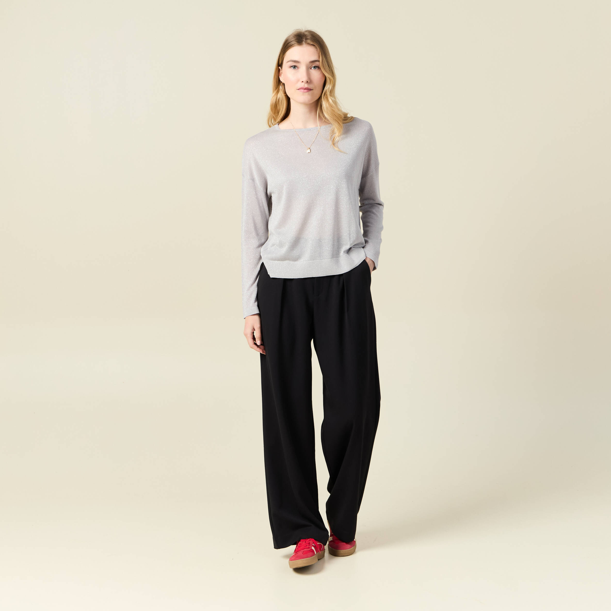 Pull manches longues gris clair femme