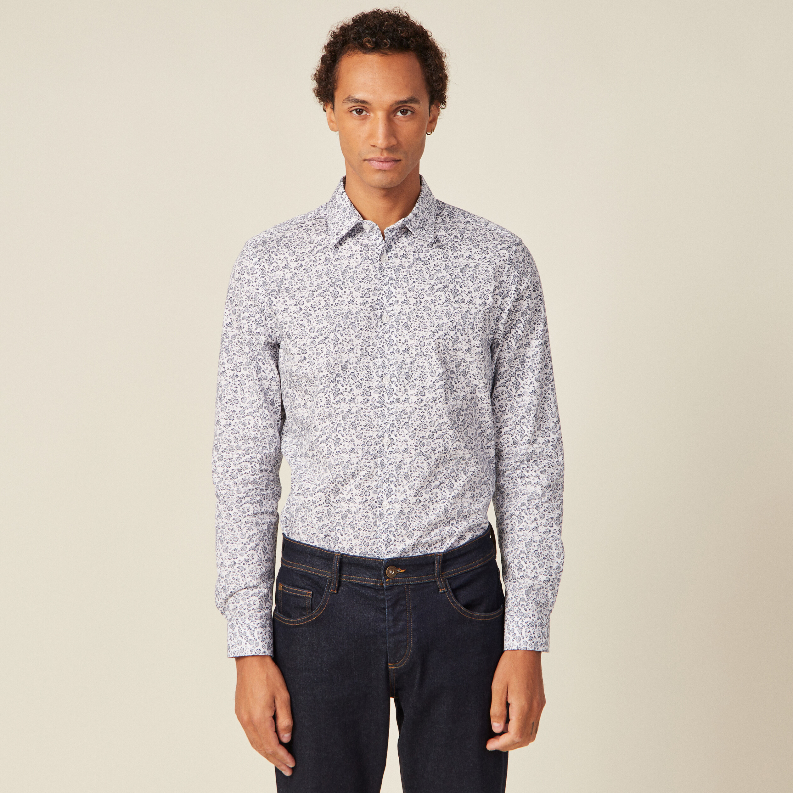 Chemise en coton manches longues blanc homme