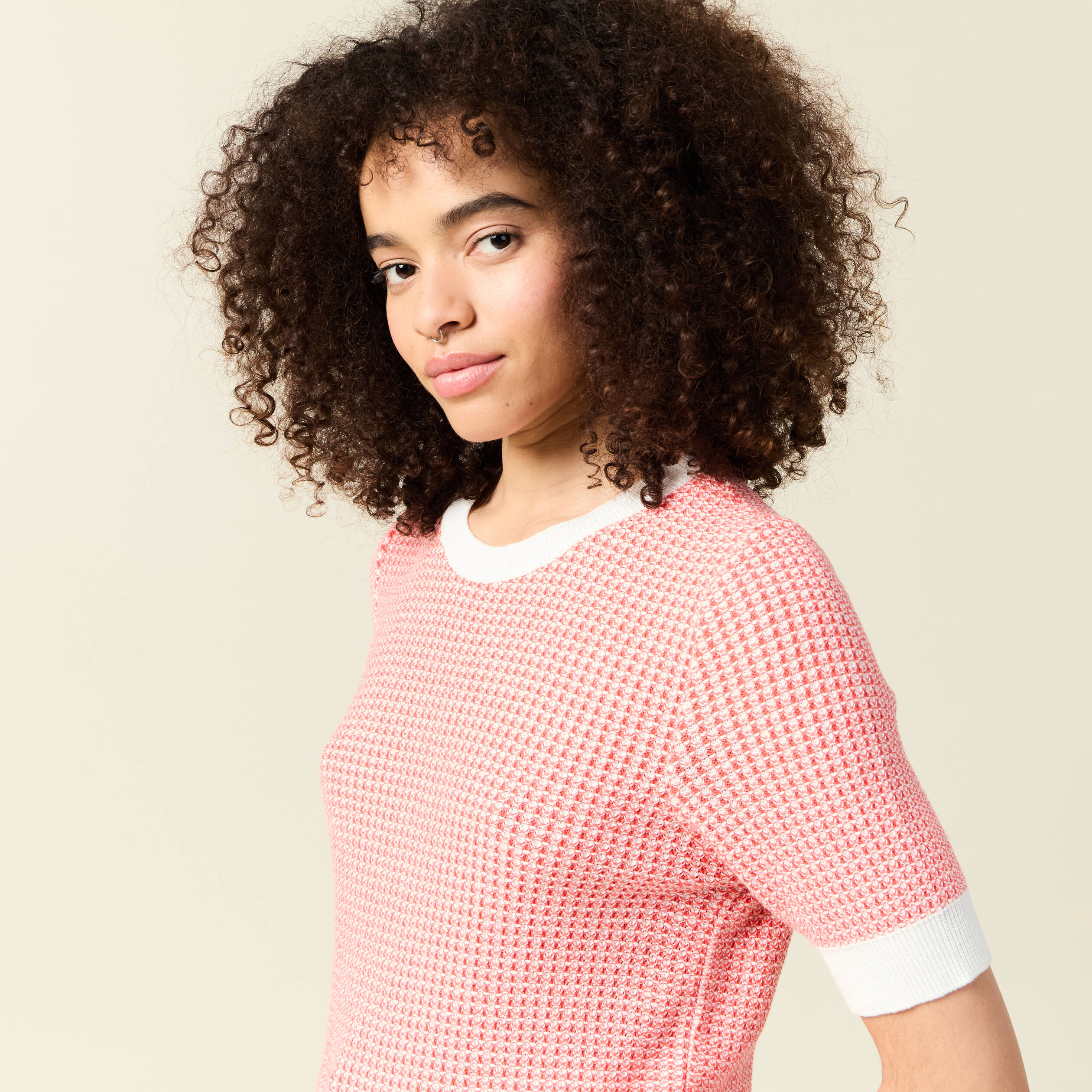 pull droit court manches courtes ecru femme Pull droit court manches courtes ecru femme
