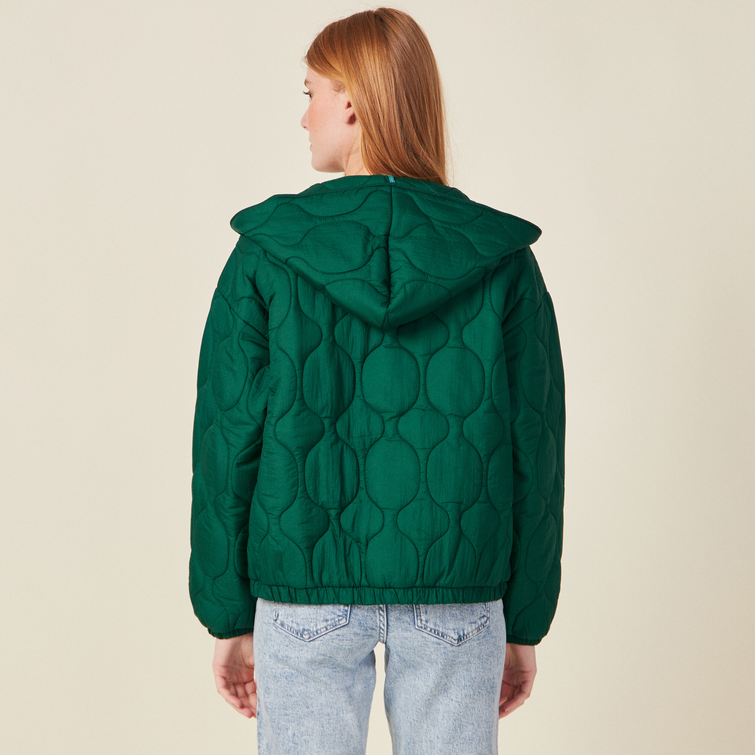 Doudoune droite à capuche vert femme