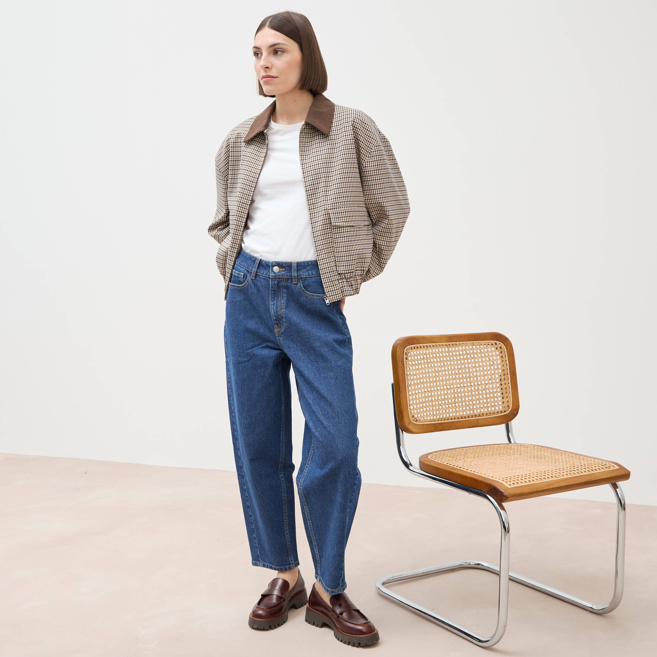 Jeans barrel taille haute 7/8&egrave;me denim brut femme