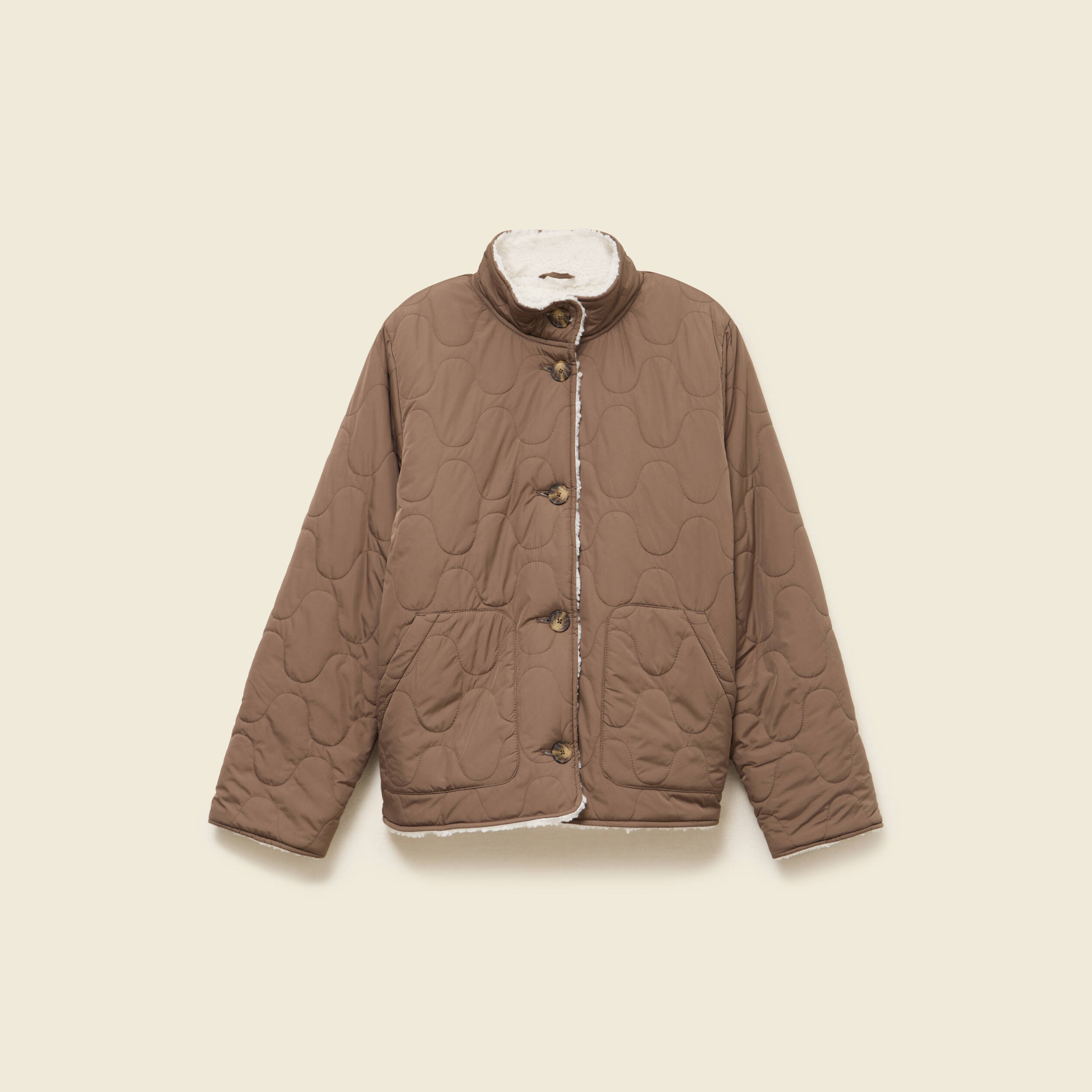Parka courte droite effet polaire marron clair femme