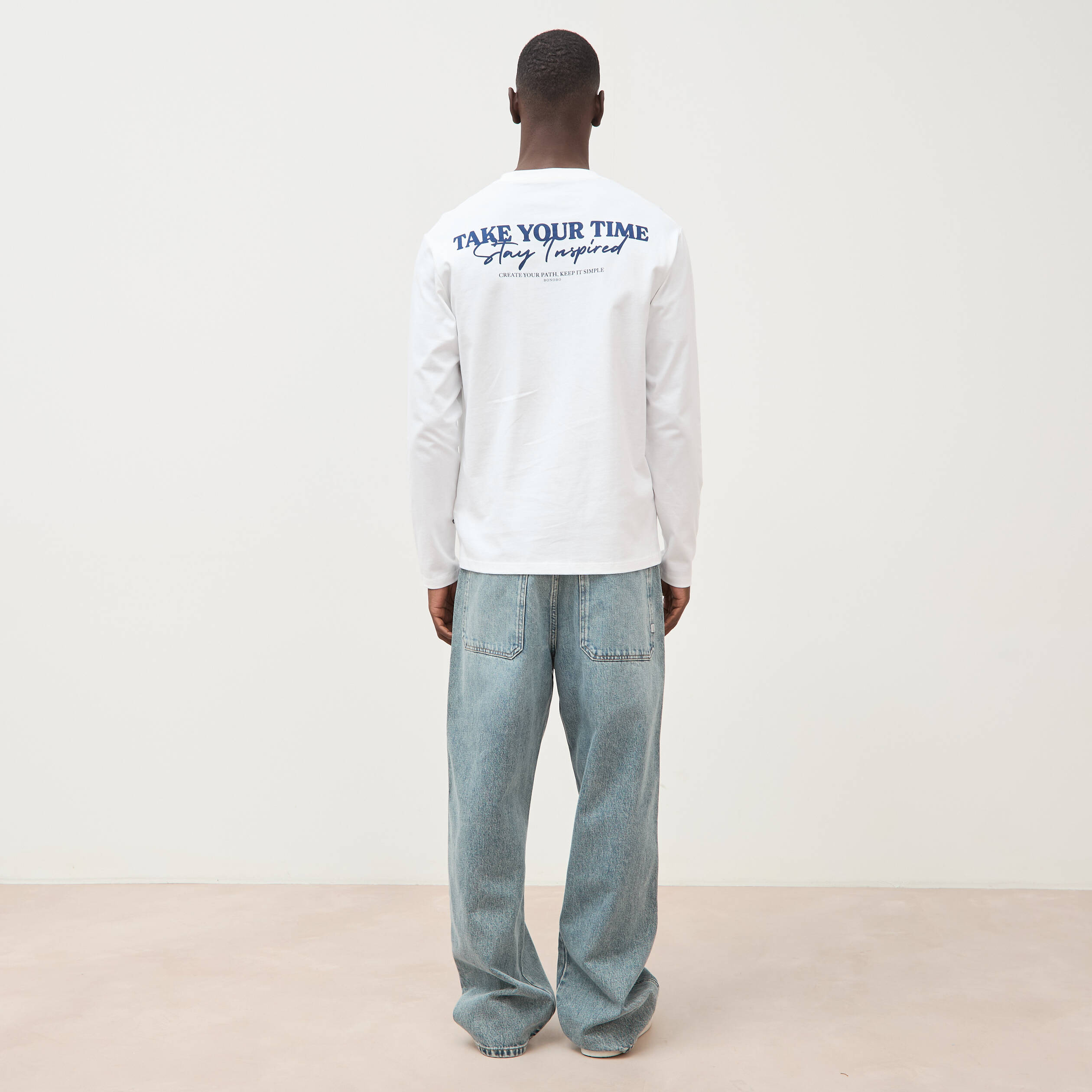 T-shirt droit en coton manches longues blanc homme