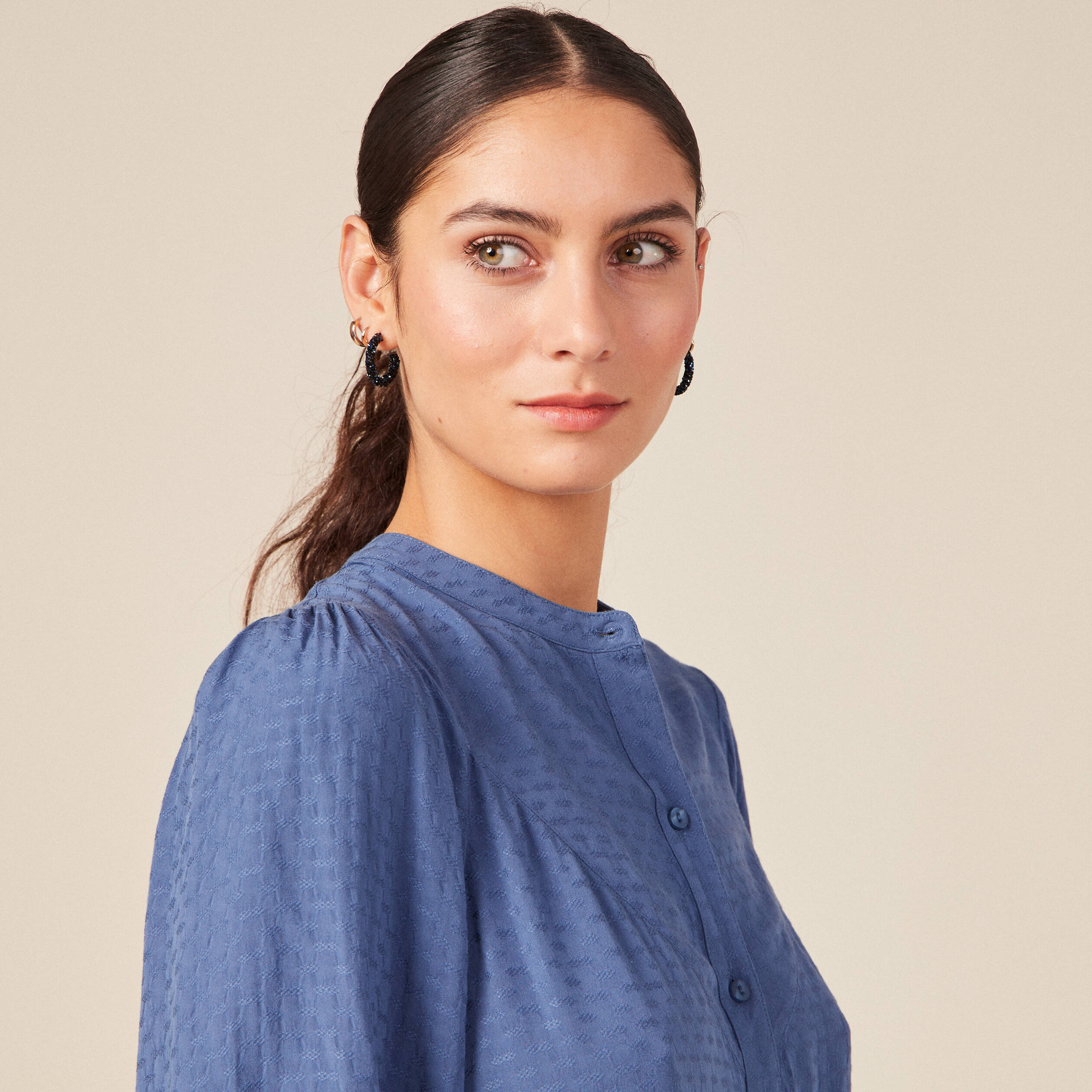 Chemise manches 3/4 bleu ciel femme