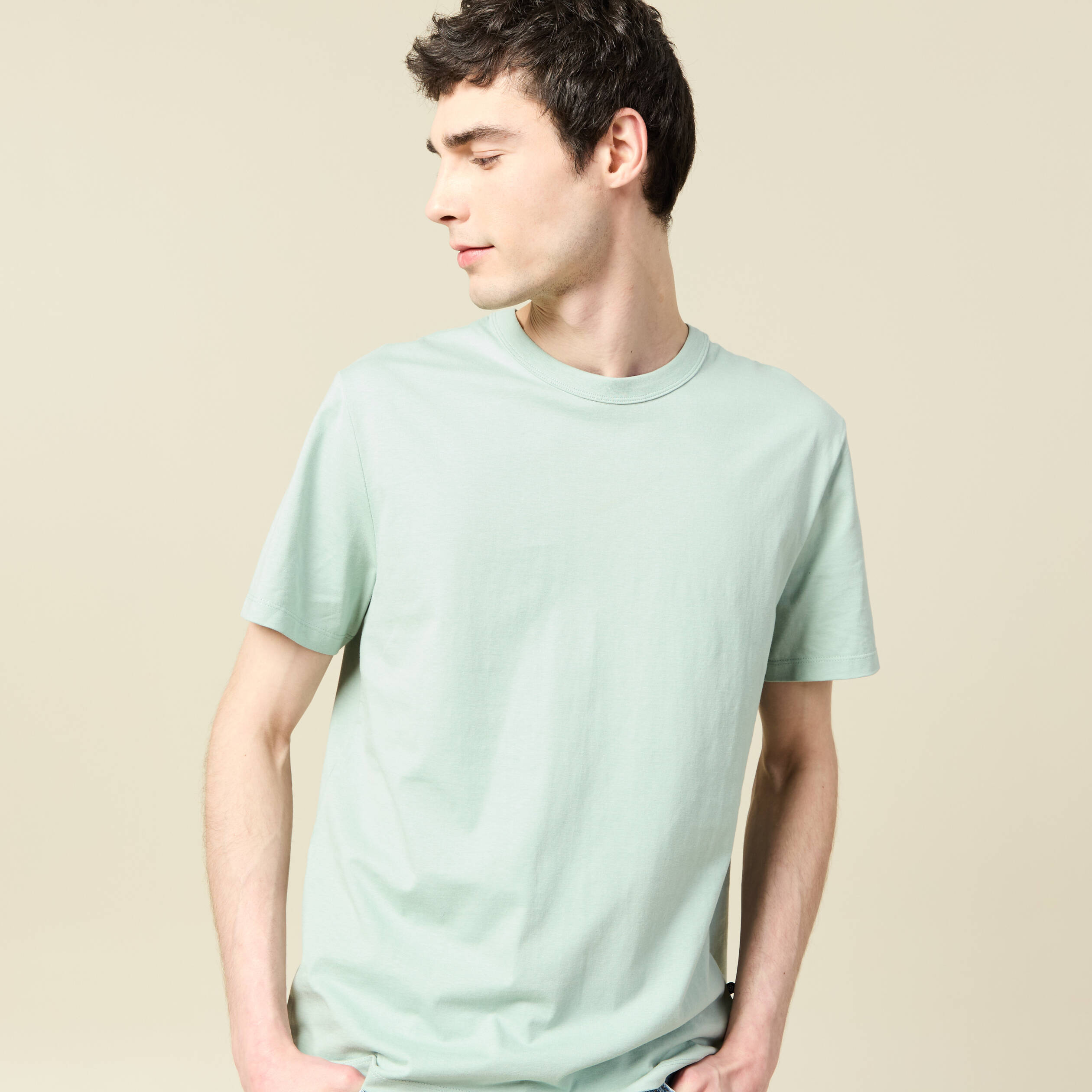 T-shirt en coton manches courtes vert pastel homme