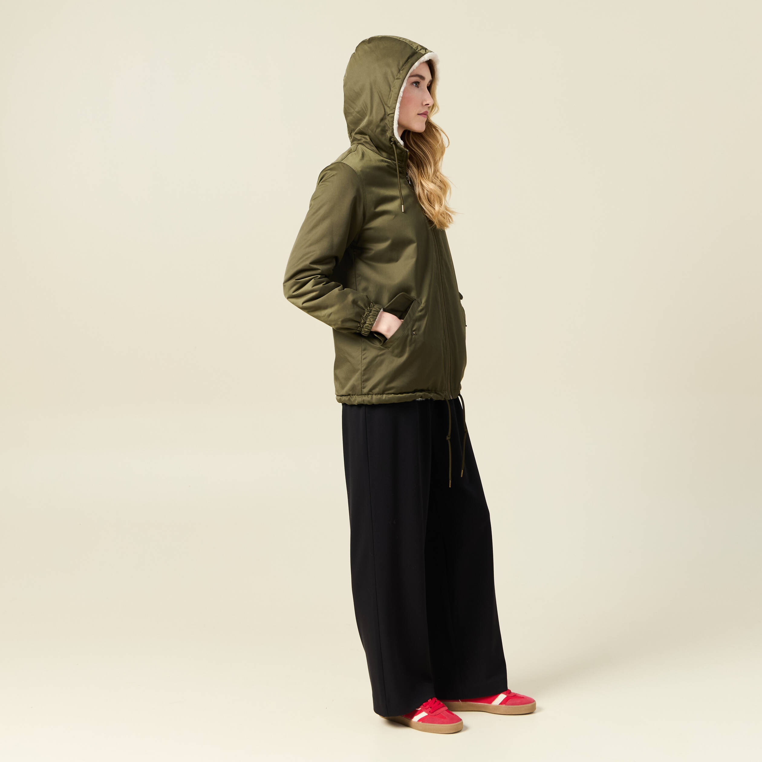 Parka r&eacute;versible vert kaki femme