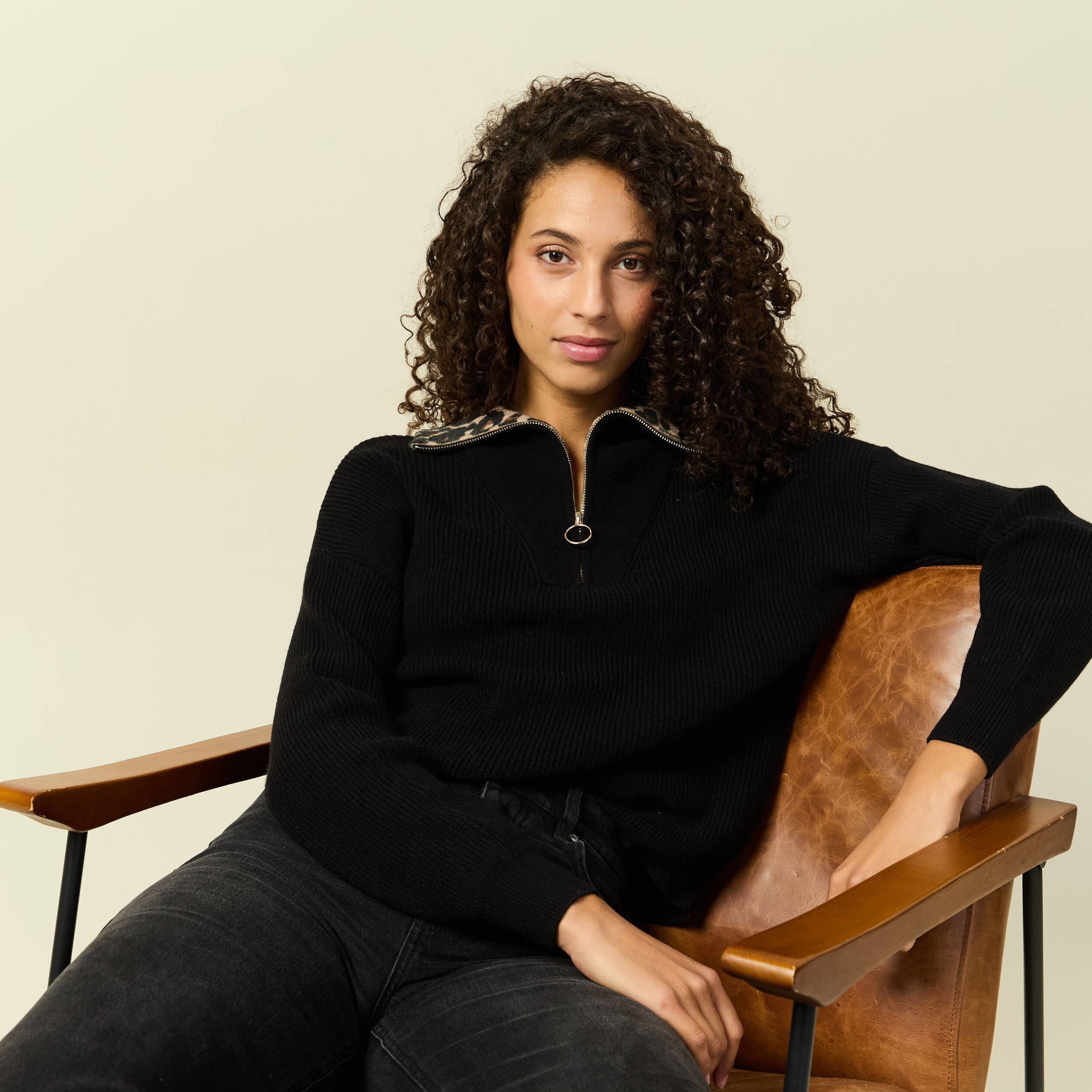 Pull col camionneur manches longues noir femme Bonobo