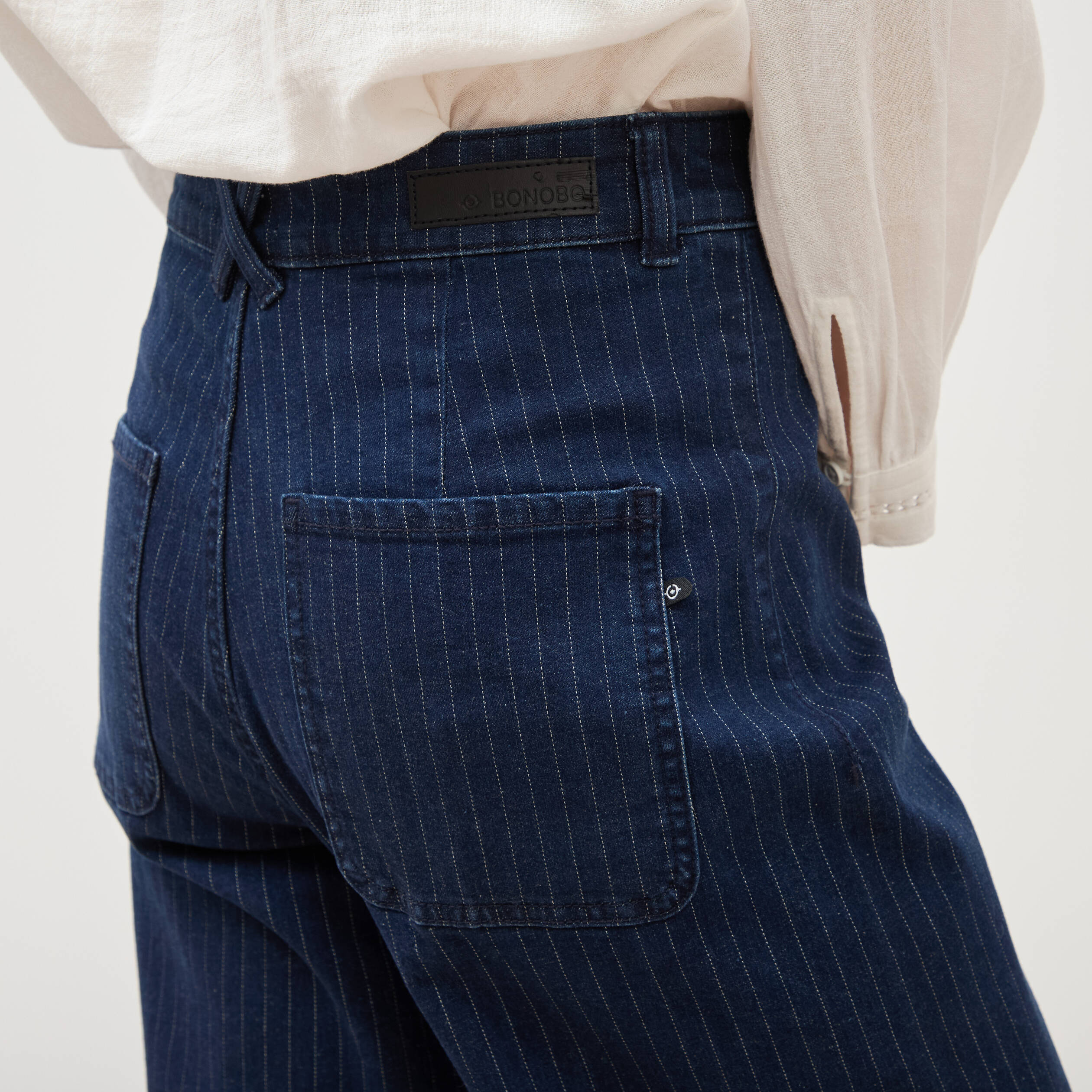 Jeans large cropped taille haute ray&eacute; denim brut femme