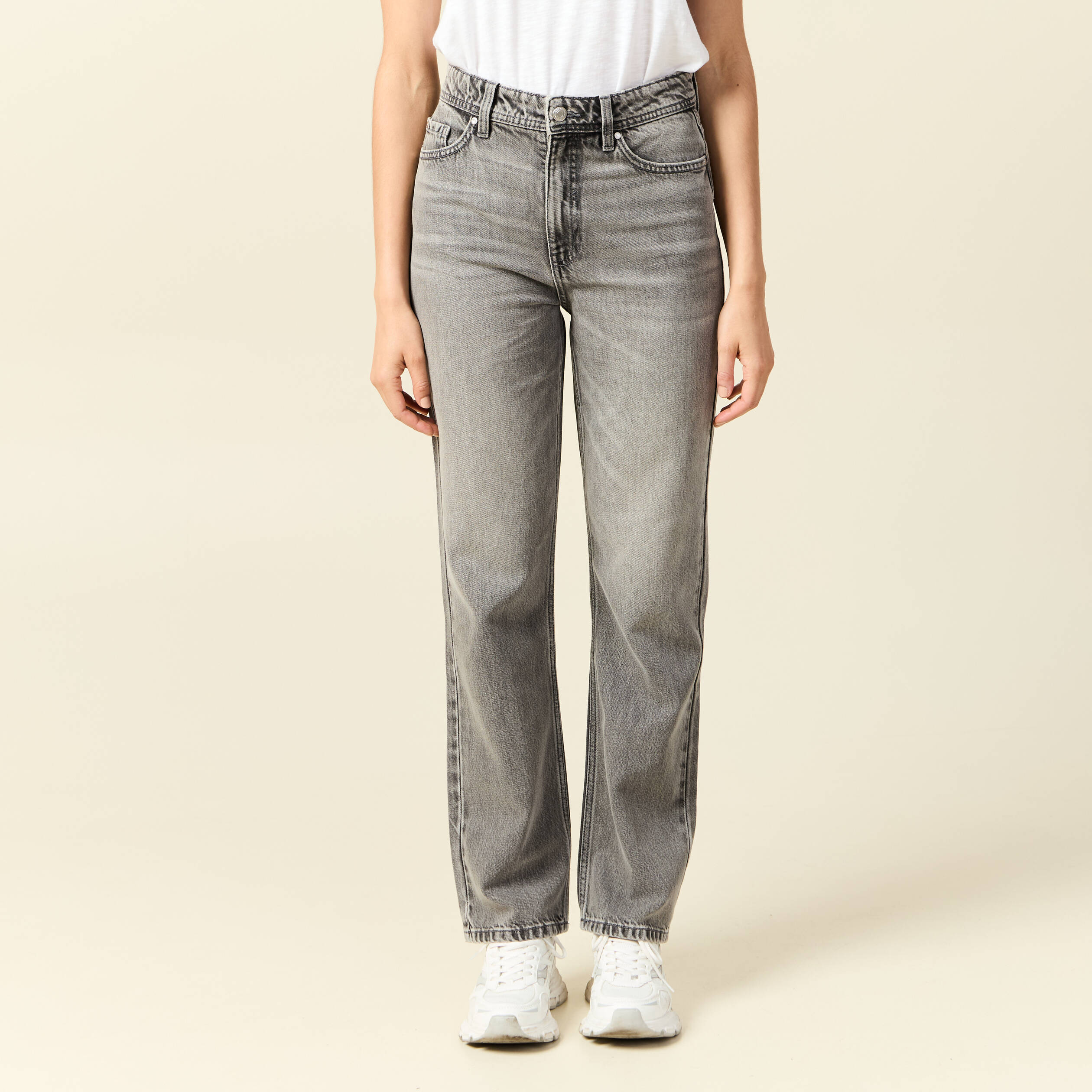 jeans straight taille haute 78eme denim gris clair femme Jeans straight taille haute 7/8ème denim gris clair femme
