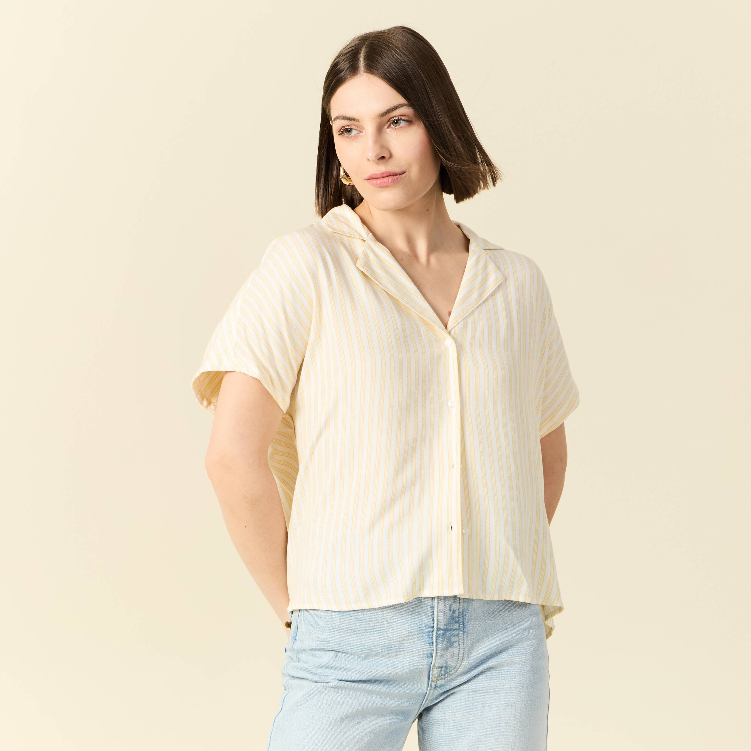 chemise manches 34 jaune femme Chemise manches 3/4 jaune femme