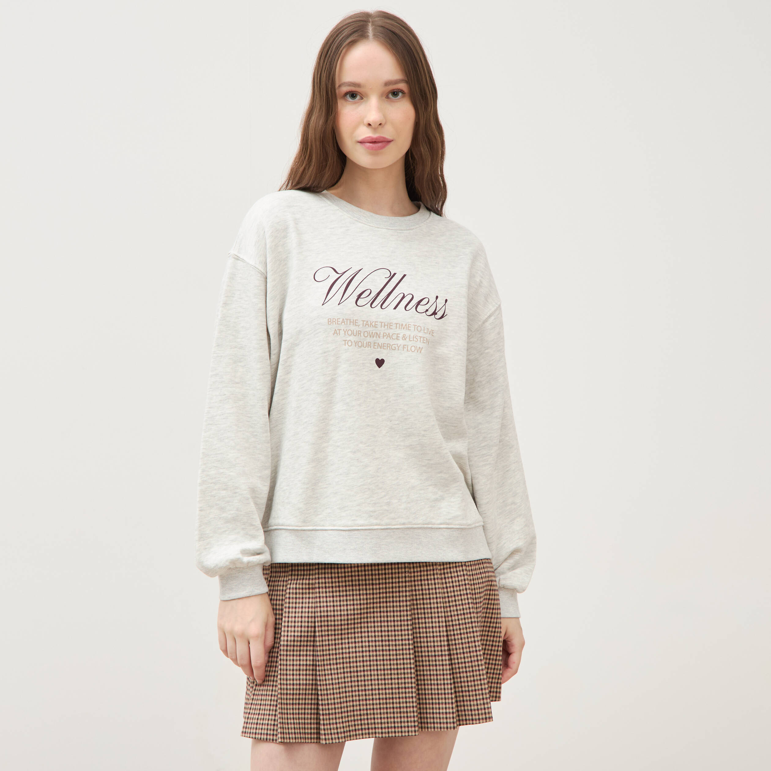Sweat droit manches longues gris clair femme