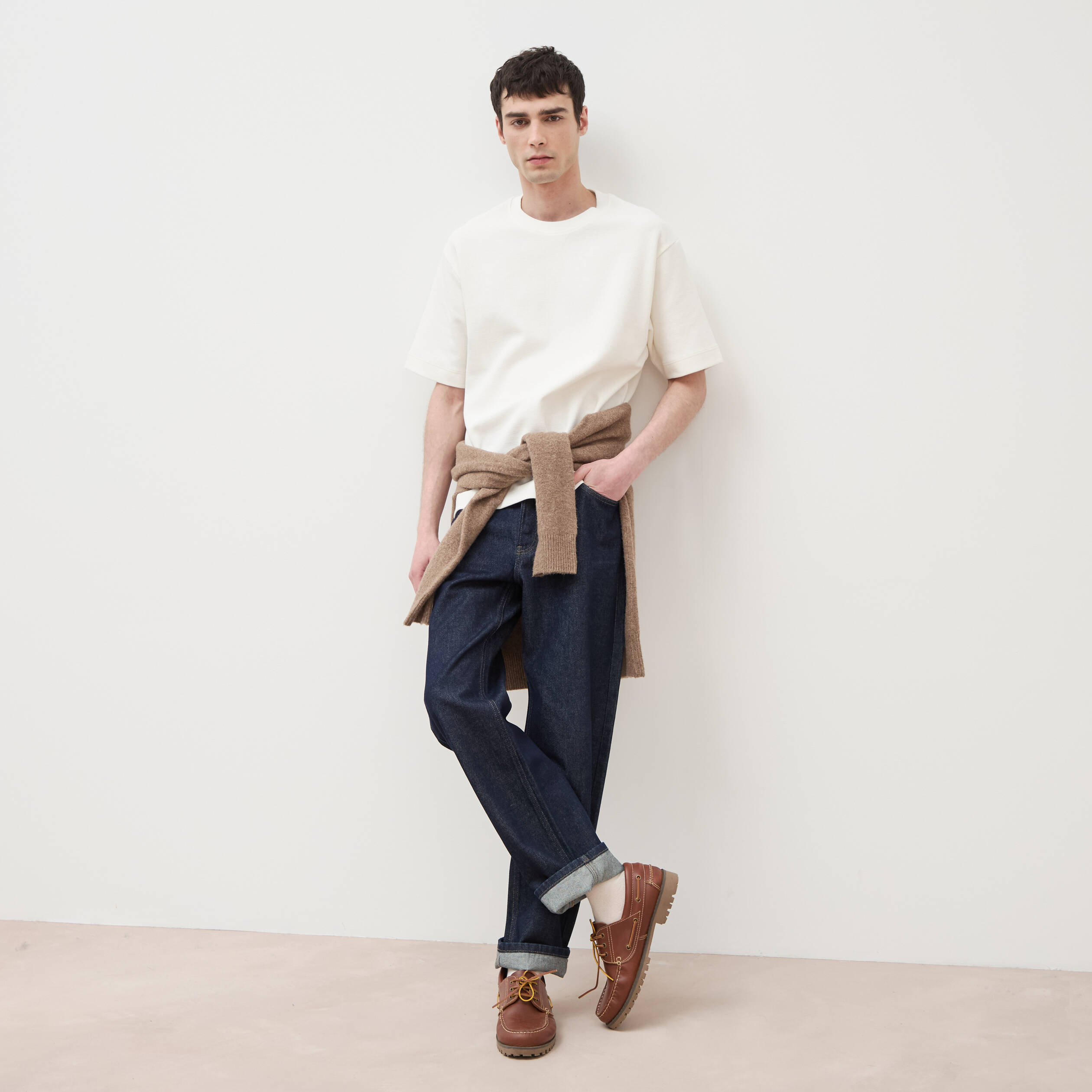 T-shirt ample col rond manches courtes ecru homme