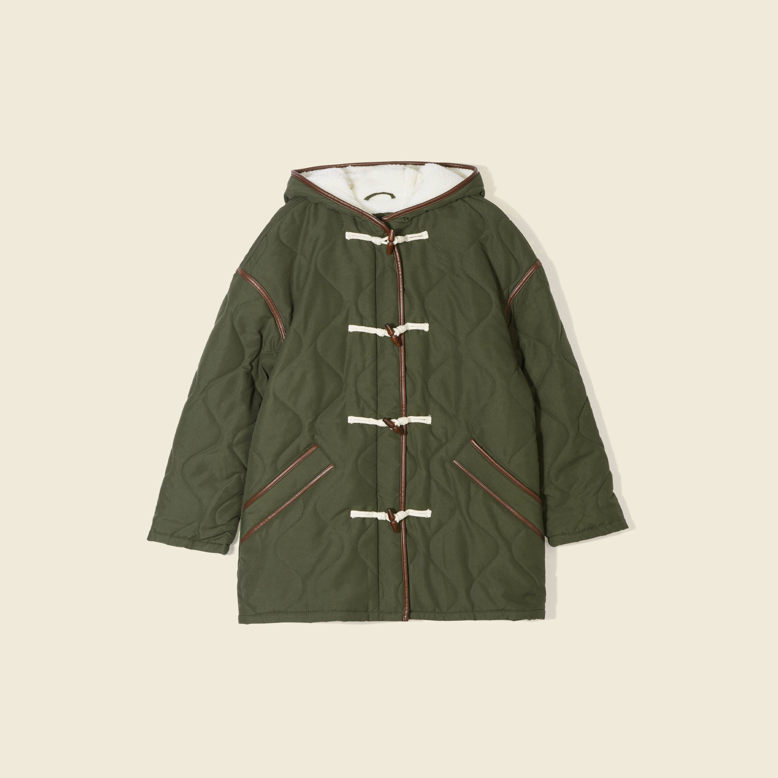Parka doublée à capuche vert kaki femme