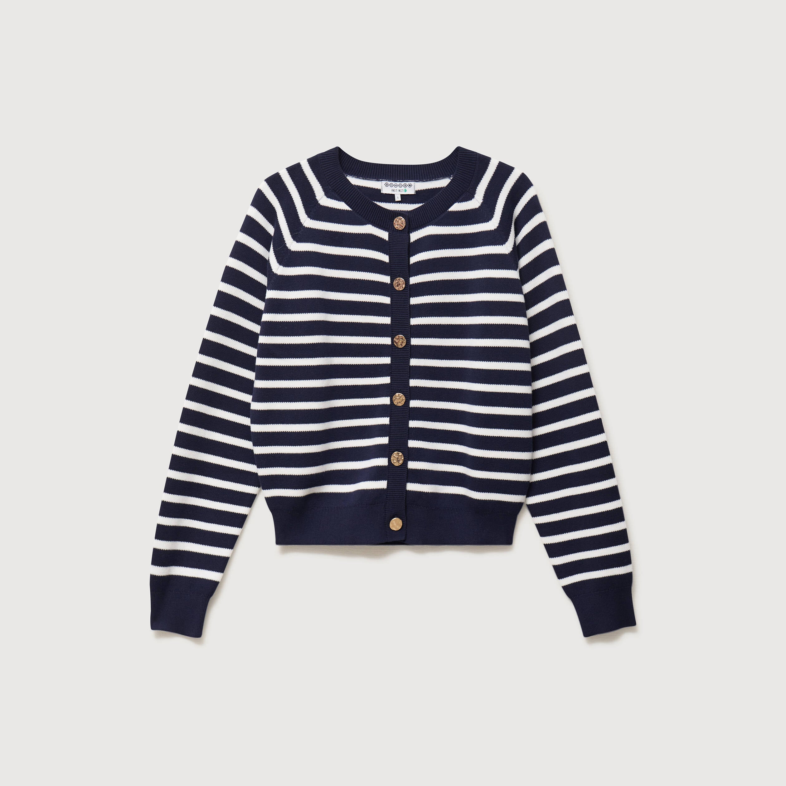 Gilet manches longues col rond en coton bleu marine femme
