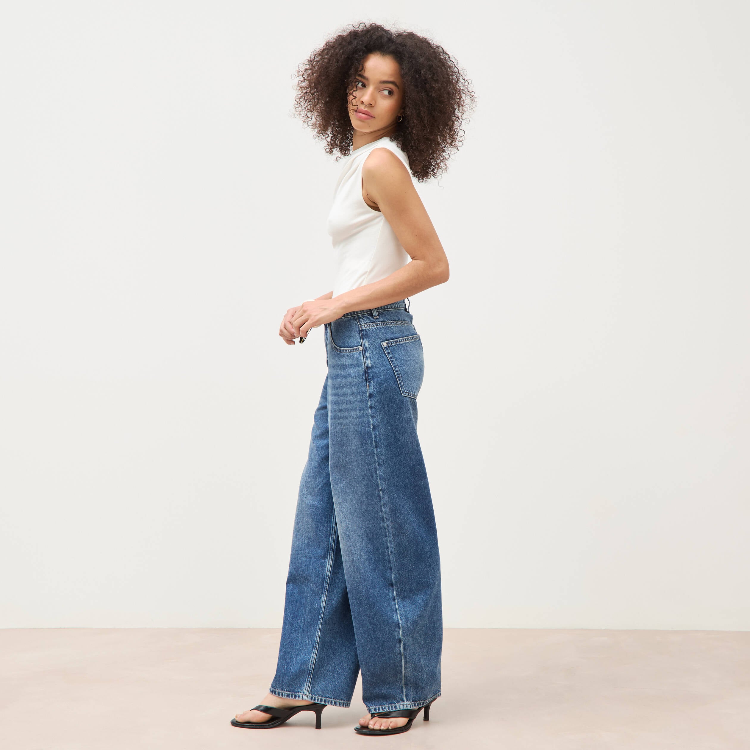 Jeans loose en coton denim used femme