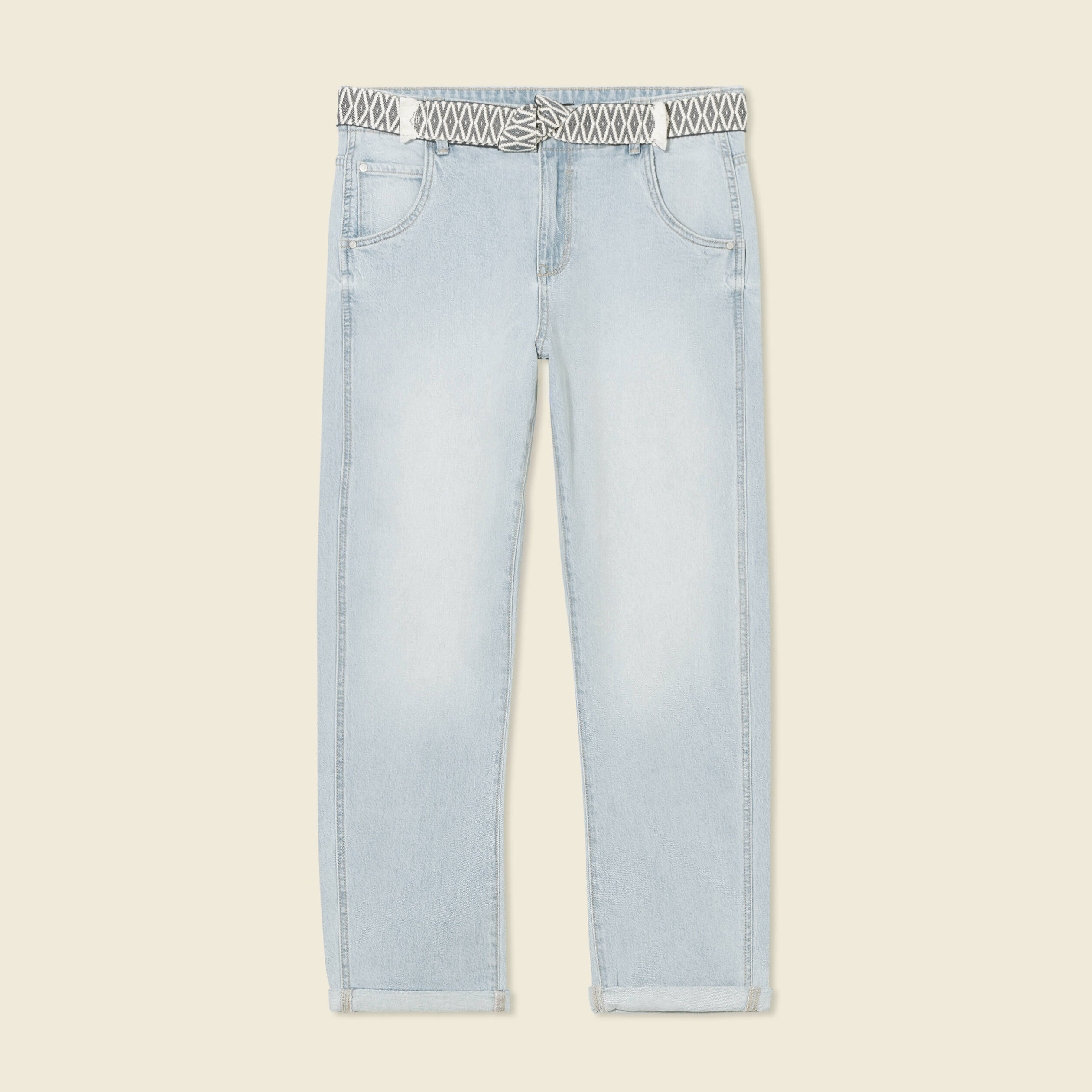 jeans boyfriend ceinture denim bleach femme Jeans boyfriend ceinturé denim bleach femme
